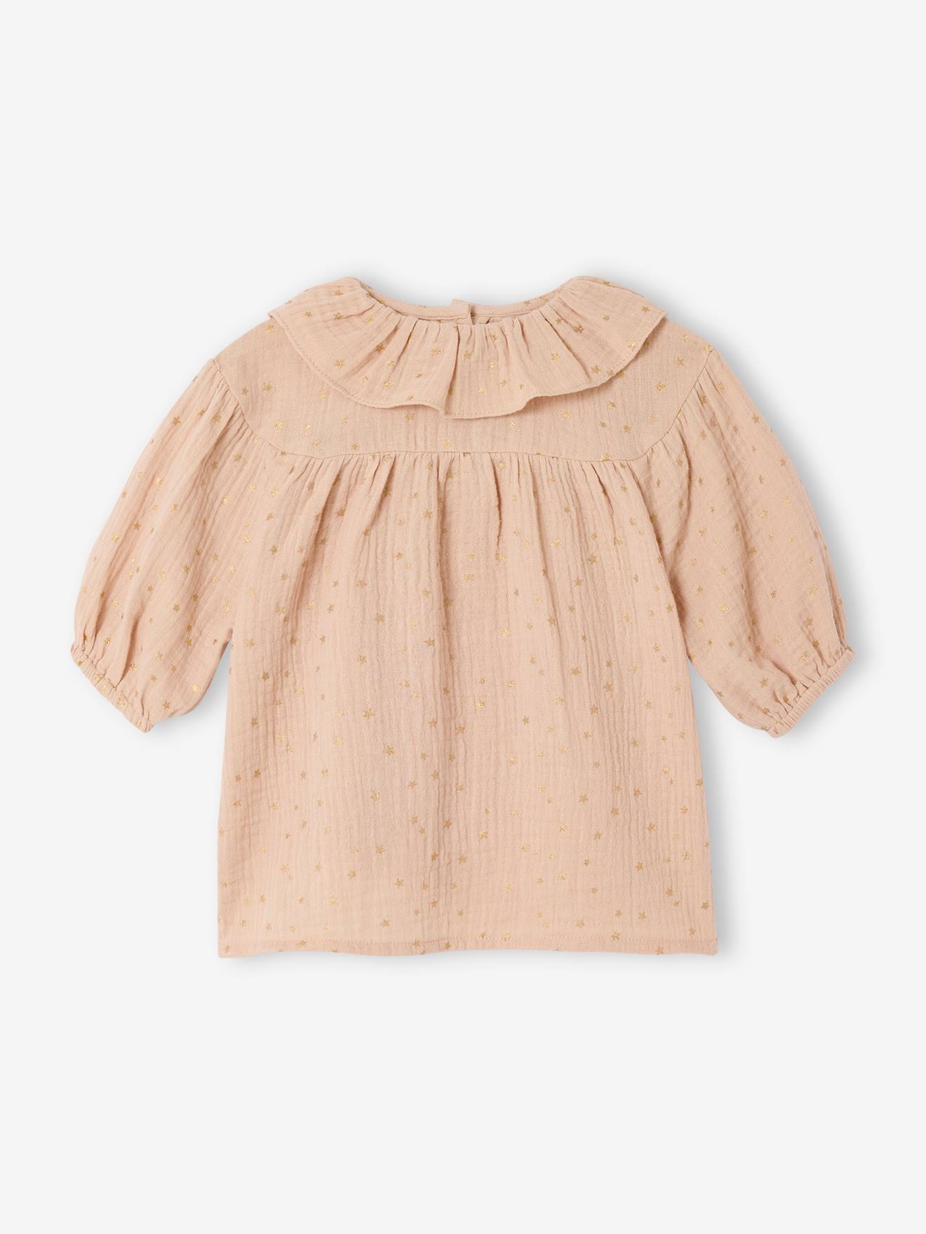 Baby Kleid aus Musselin mit Sternenmuster puder