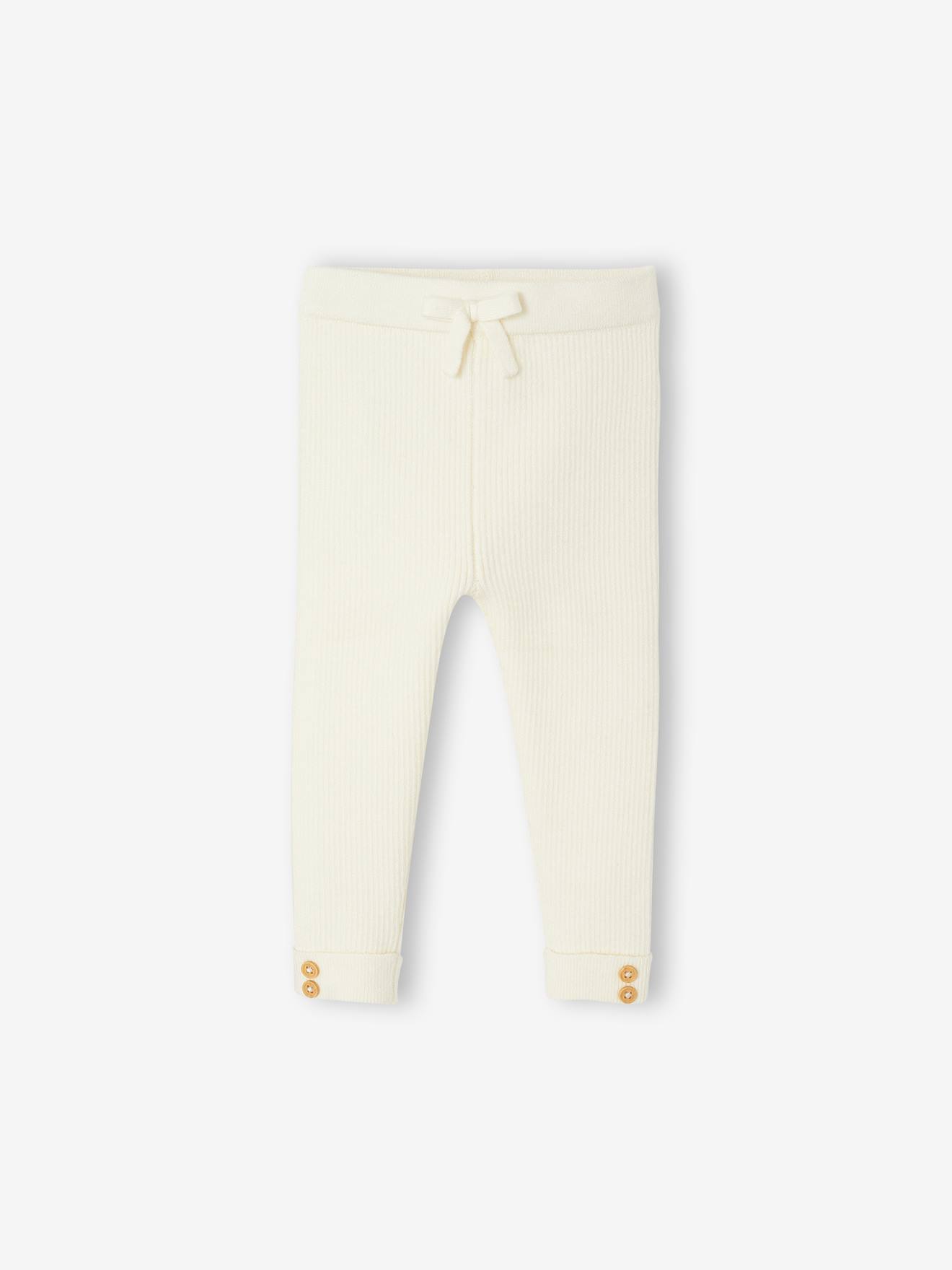 Baby Strick-Leggings mit Schleife und Zierknöpfe vanille