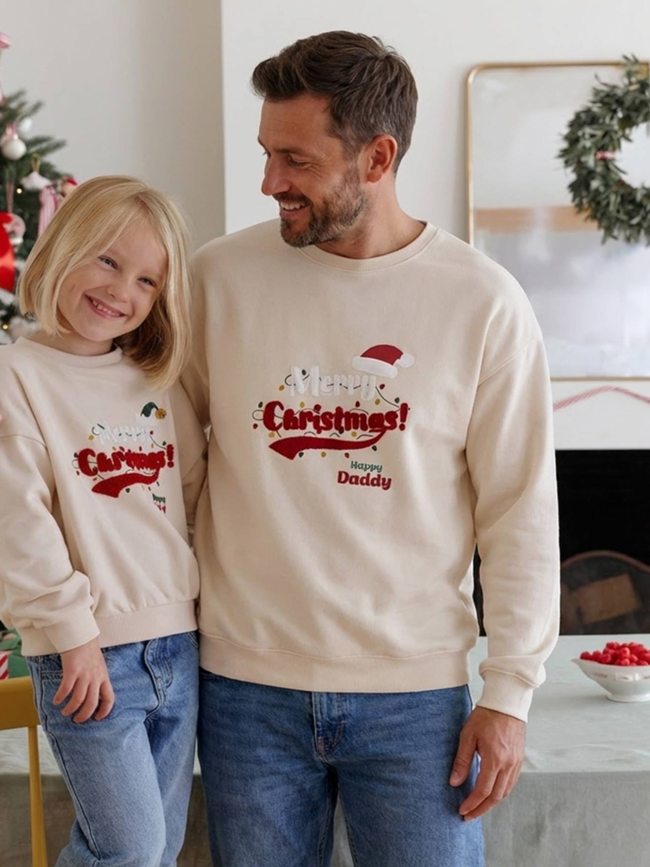 Herren Sweatshirt HAPPY DADDY Familien-Capsule für Weihnachten vanille