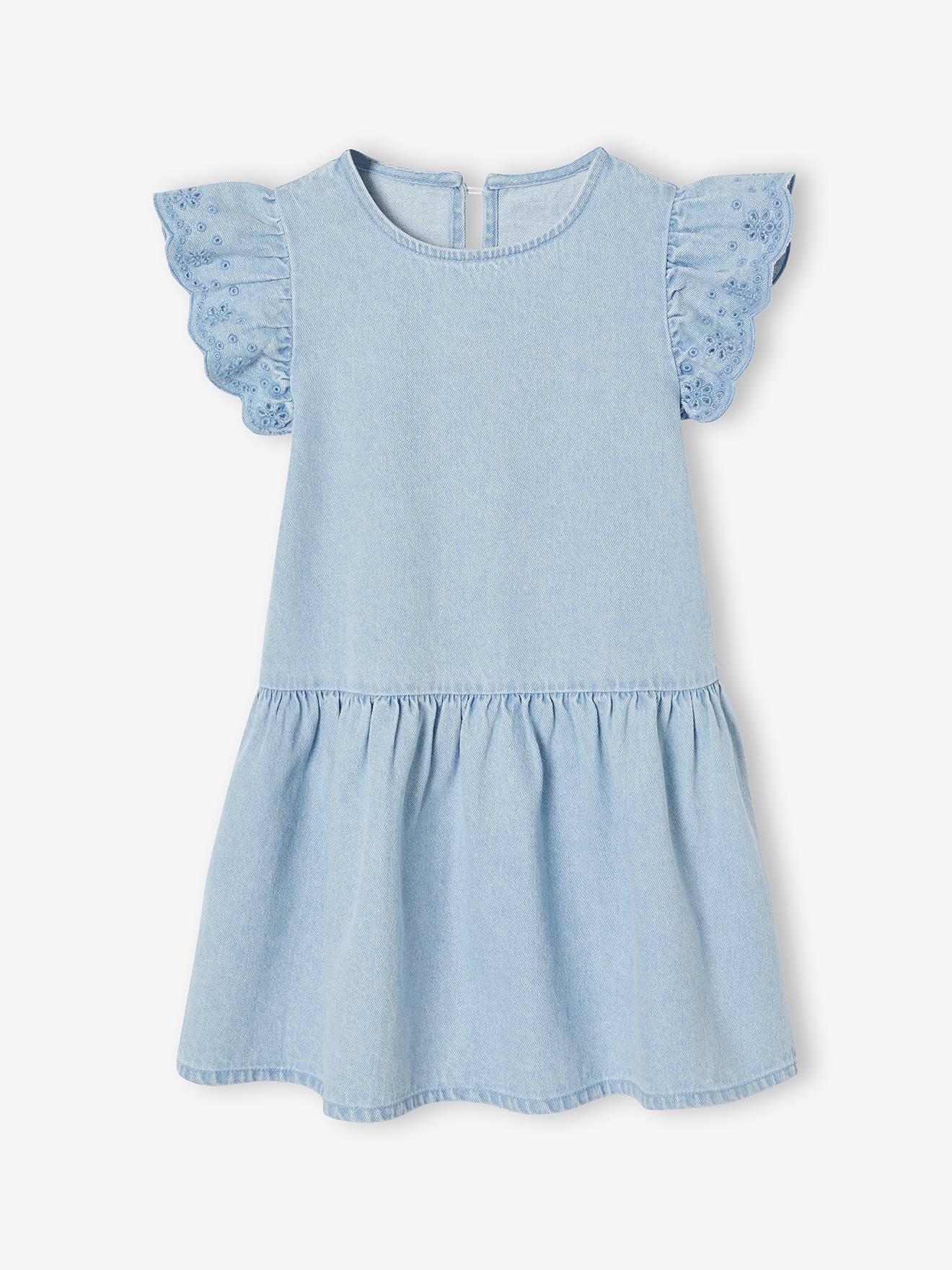 Jeanskleid mit bestickten Ärmeln Mädchen