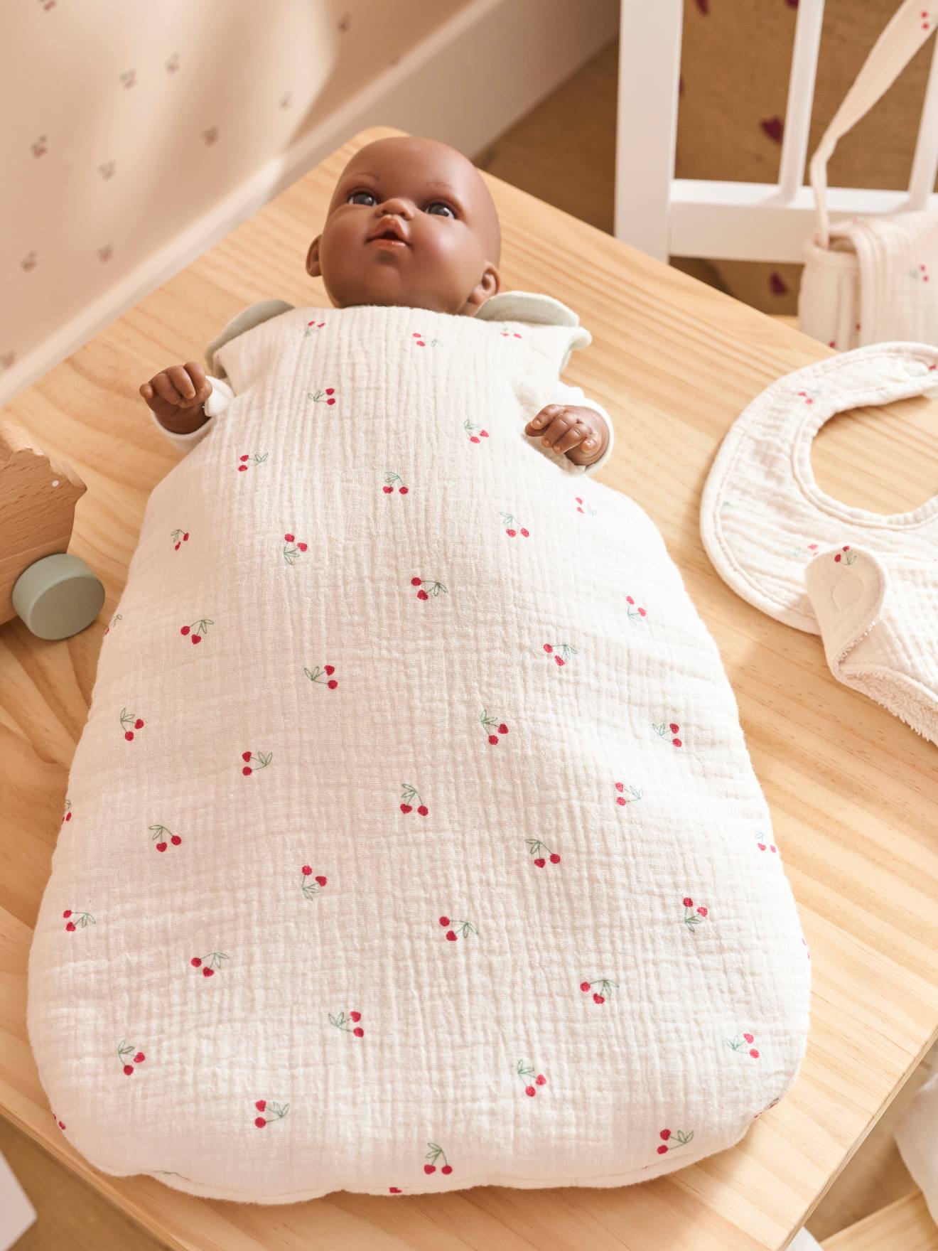 Vertbaudet Unisex Weiß Cherry Puppen-Schlafsack Cherry