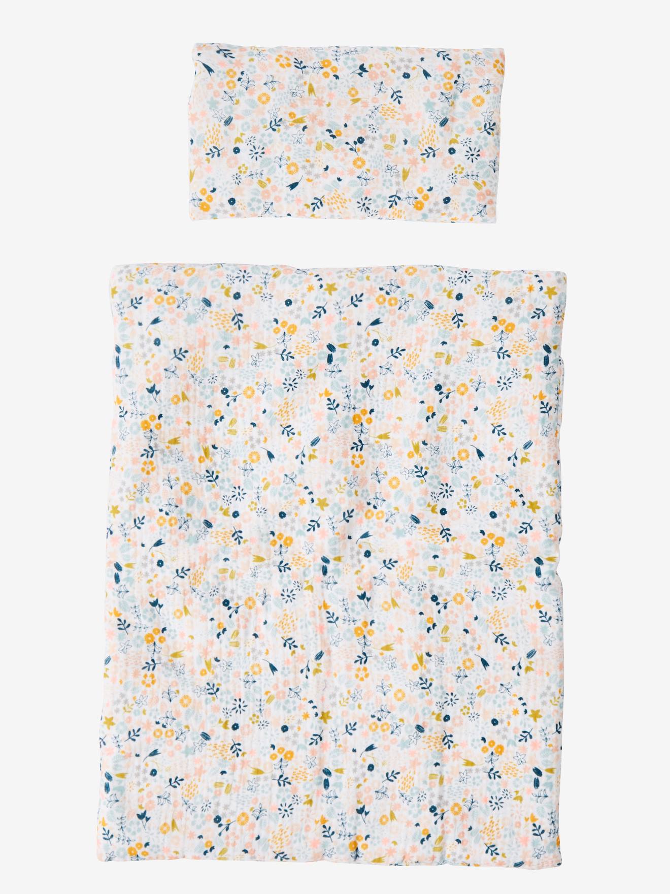 Vertbaudet Unisex Mehrfarbig Geblümt/Vintage Blu Puppen-Bettwäsche