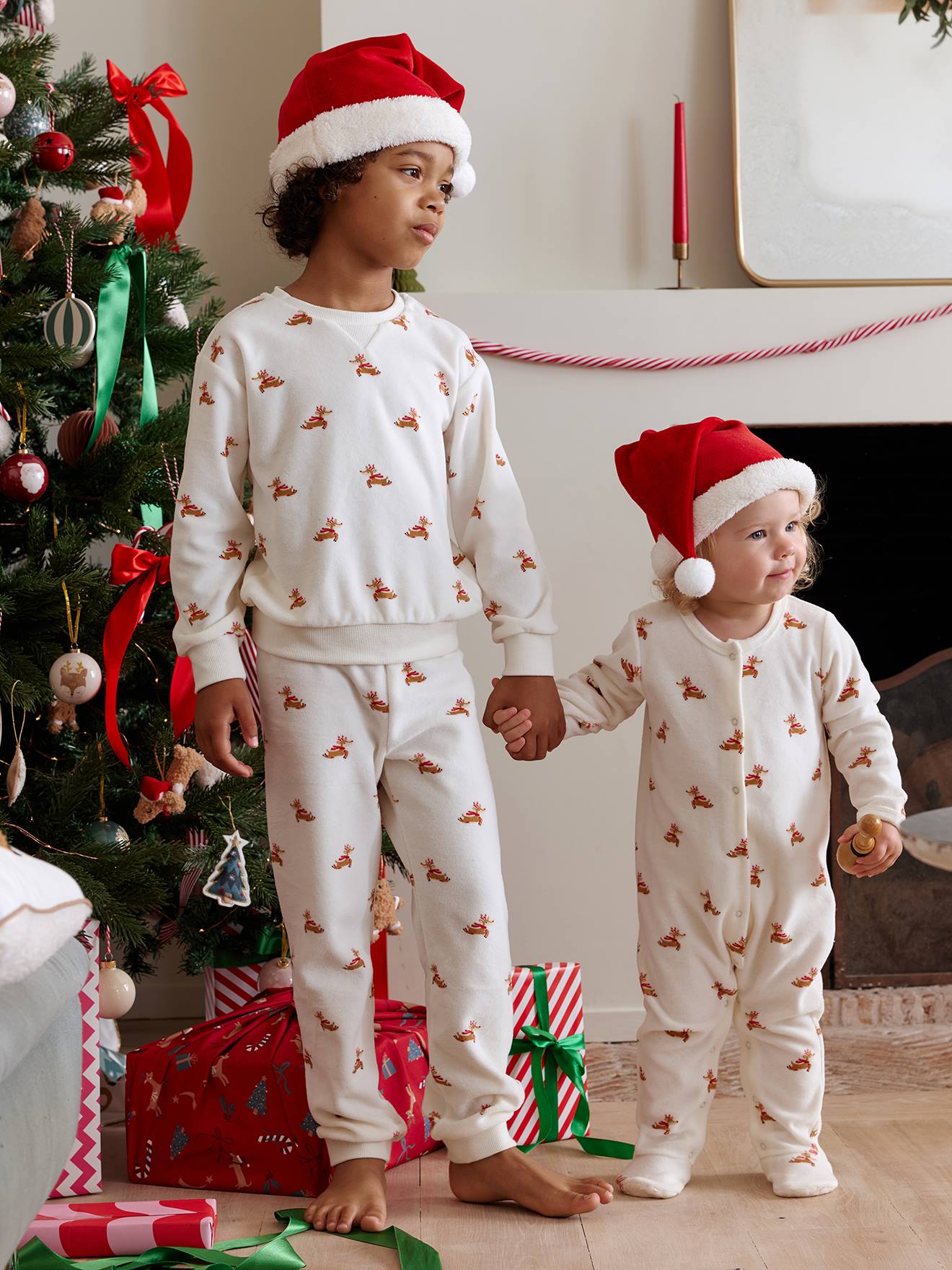 Weihnachts-Pyjama Für Kinder Mit Santa & Rentier-Motiv – Weicher Schlafanzug, Langärmlig, Kreatives Ausmal-Design Für Die Adventszeit
