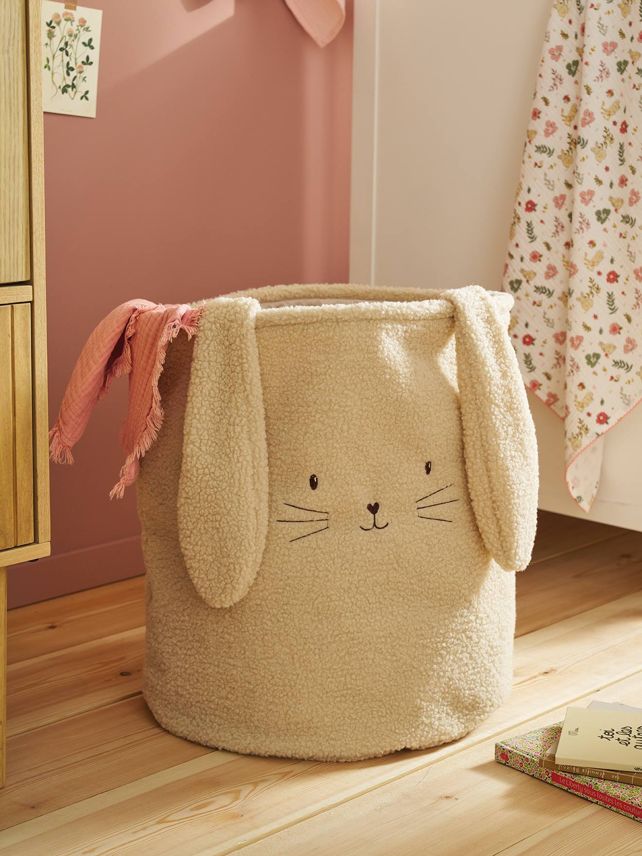 XL-Aufbewahrungskorb VERZAUBERTER HASE aus Teddyfleece Wäschekorb Kinderzimmer sandfarben