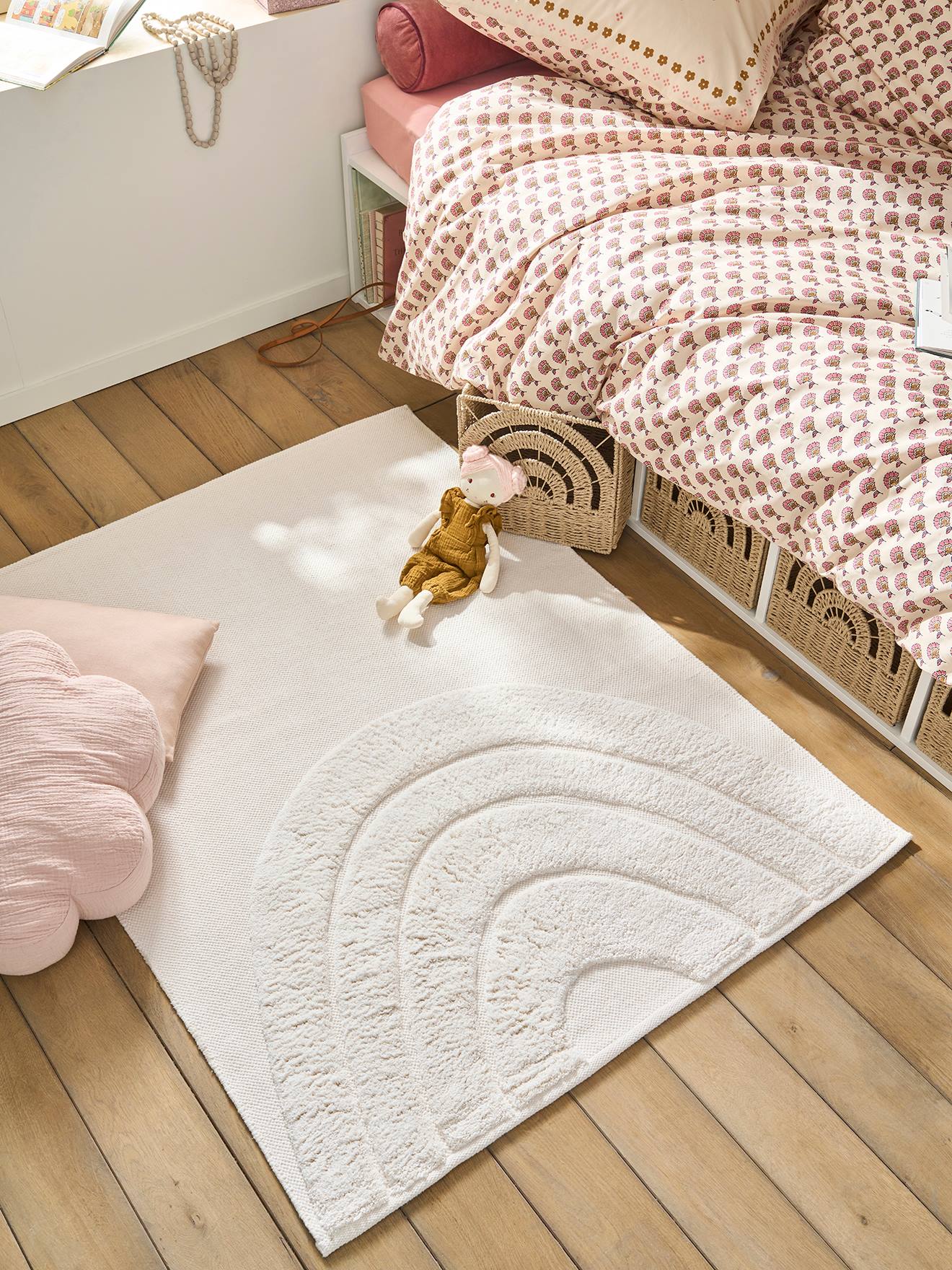 Vertbaudet Unisex Wollweiß Rechteckiger Kinderzimmer Teppich Regenbogen