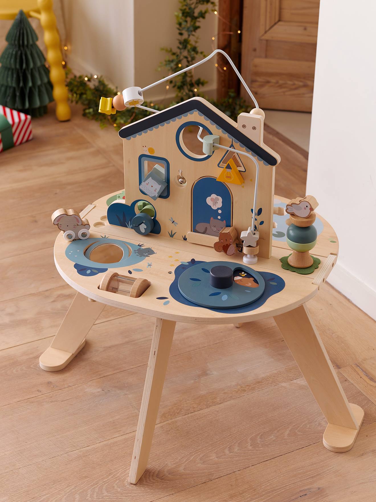 vertbaudet Faltbare Activity-Tisch 2-seitig aus Holz FSC® in natur