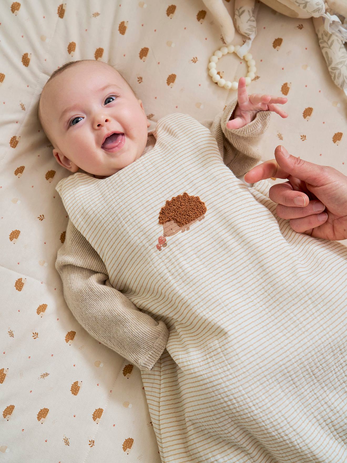 vertbaudet rmelloser Baby Schlafsack IGEL mit Bio-Baumwolle in beige  gestreift