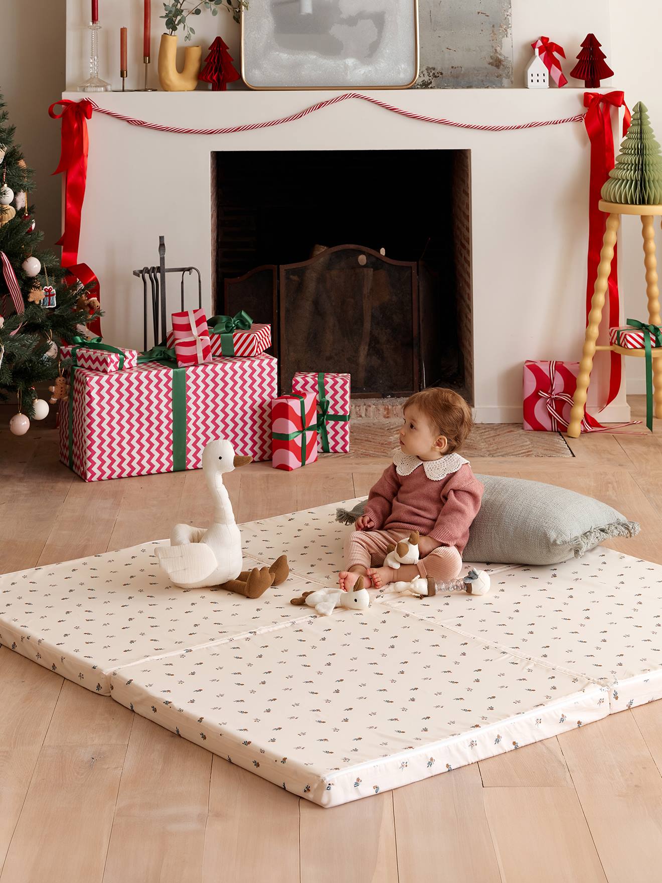 Vertbaudet Unisex Kinder Wollweiß Retro Flower Kinder Bodenmatratze