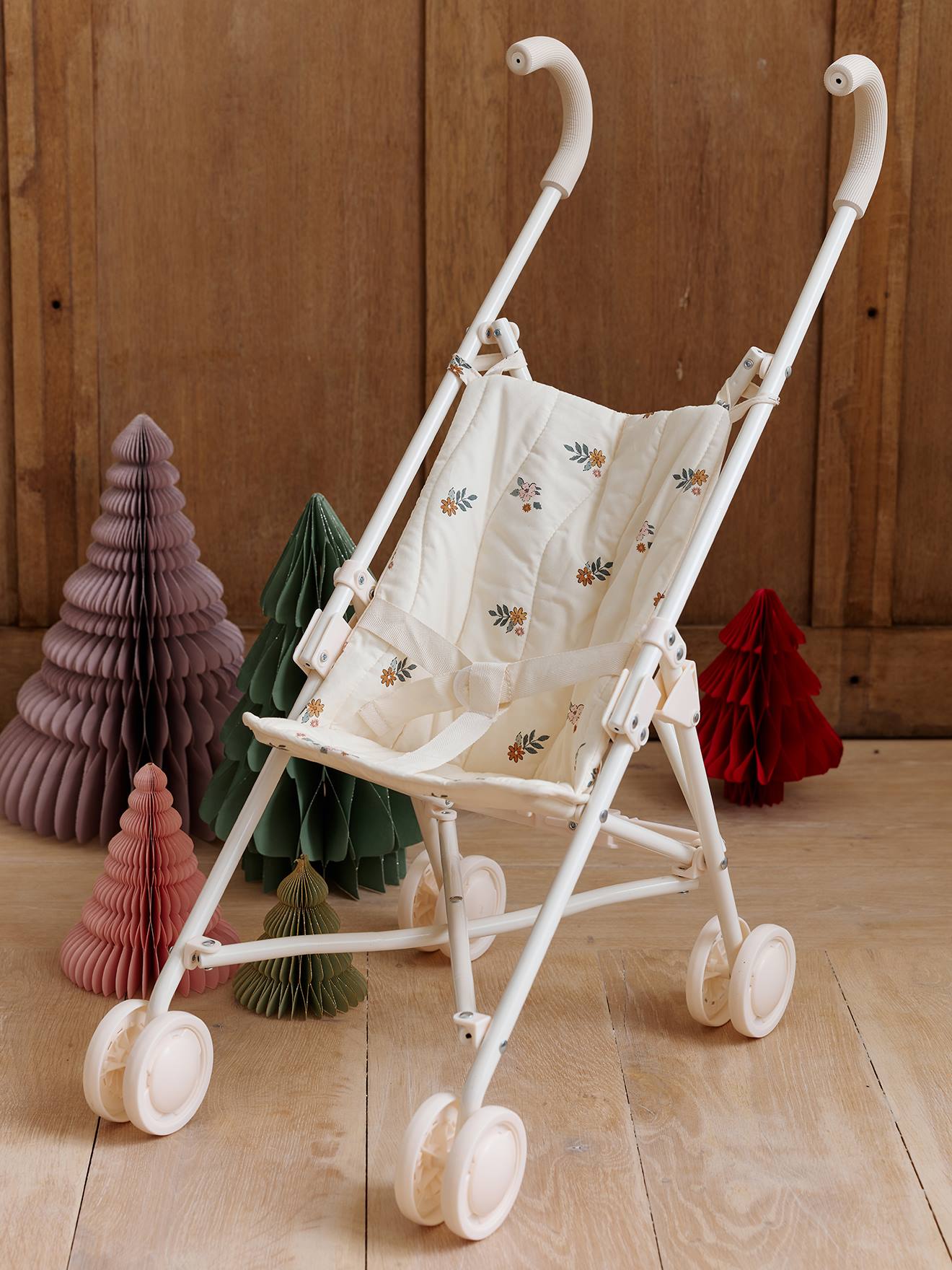 vertbaudet Puppen-Buggy RETRO FLOWER in wollwei