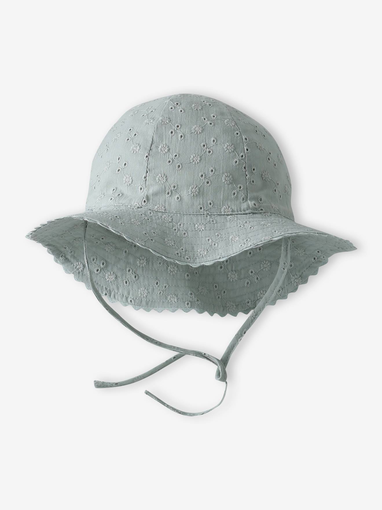Mädchen Baby Sonnenhut mit Lochstickereien salbei