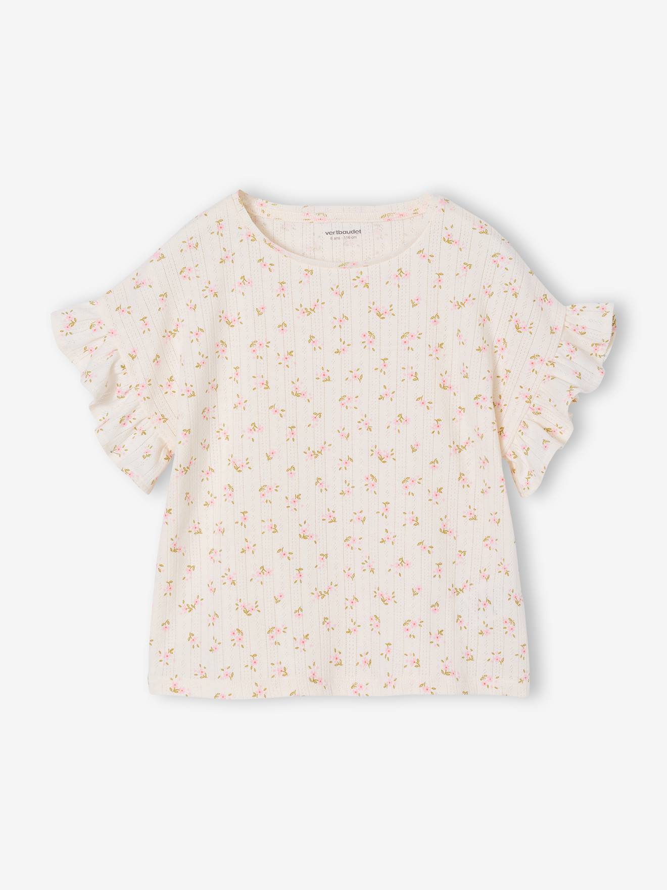 T-Shirt mit Volants und Blumenmuster Mädchen