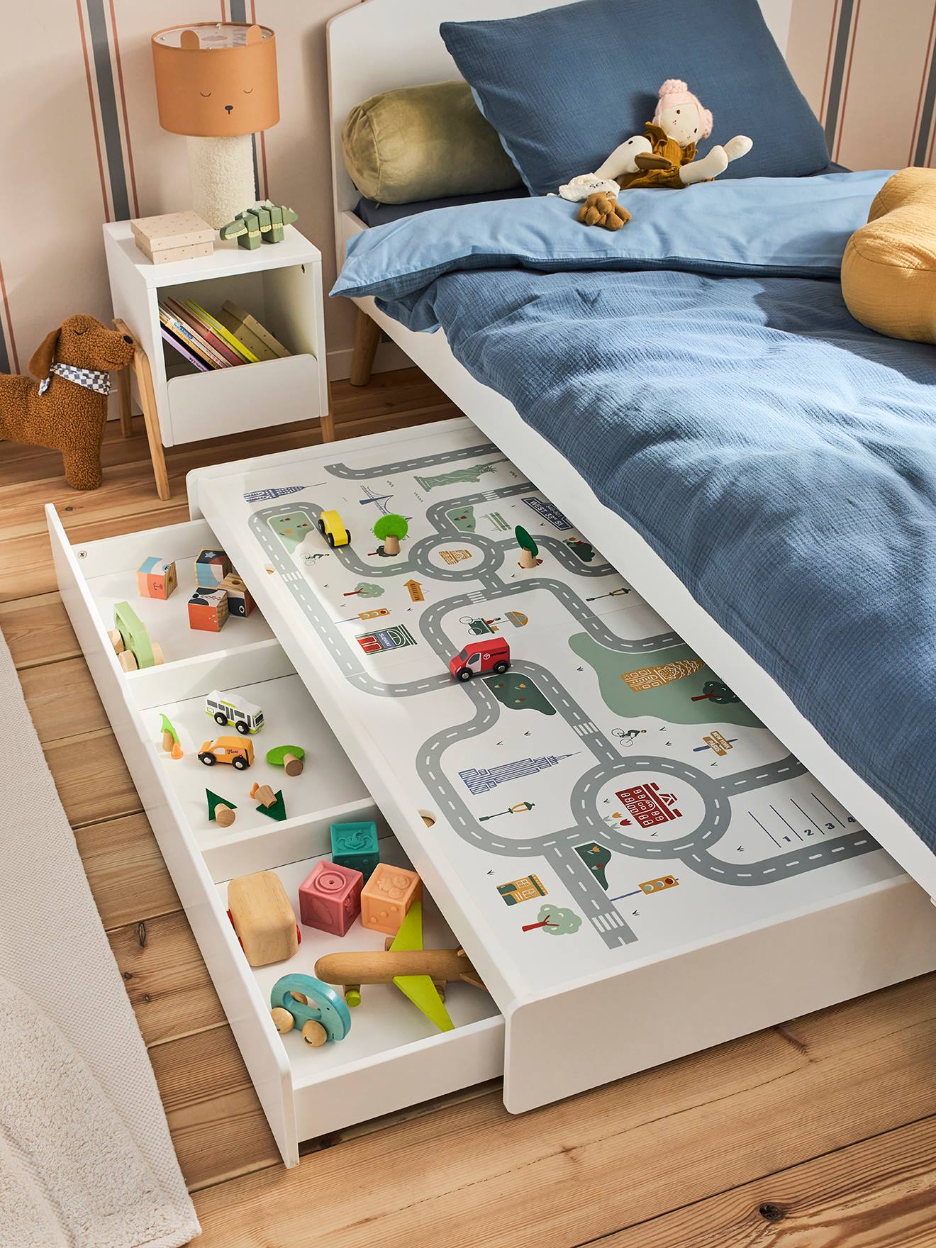 Bettschublade mit Wende-Spielplatte Straßenmotiv für Kinderbett