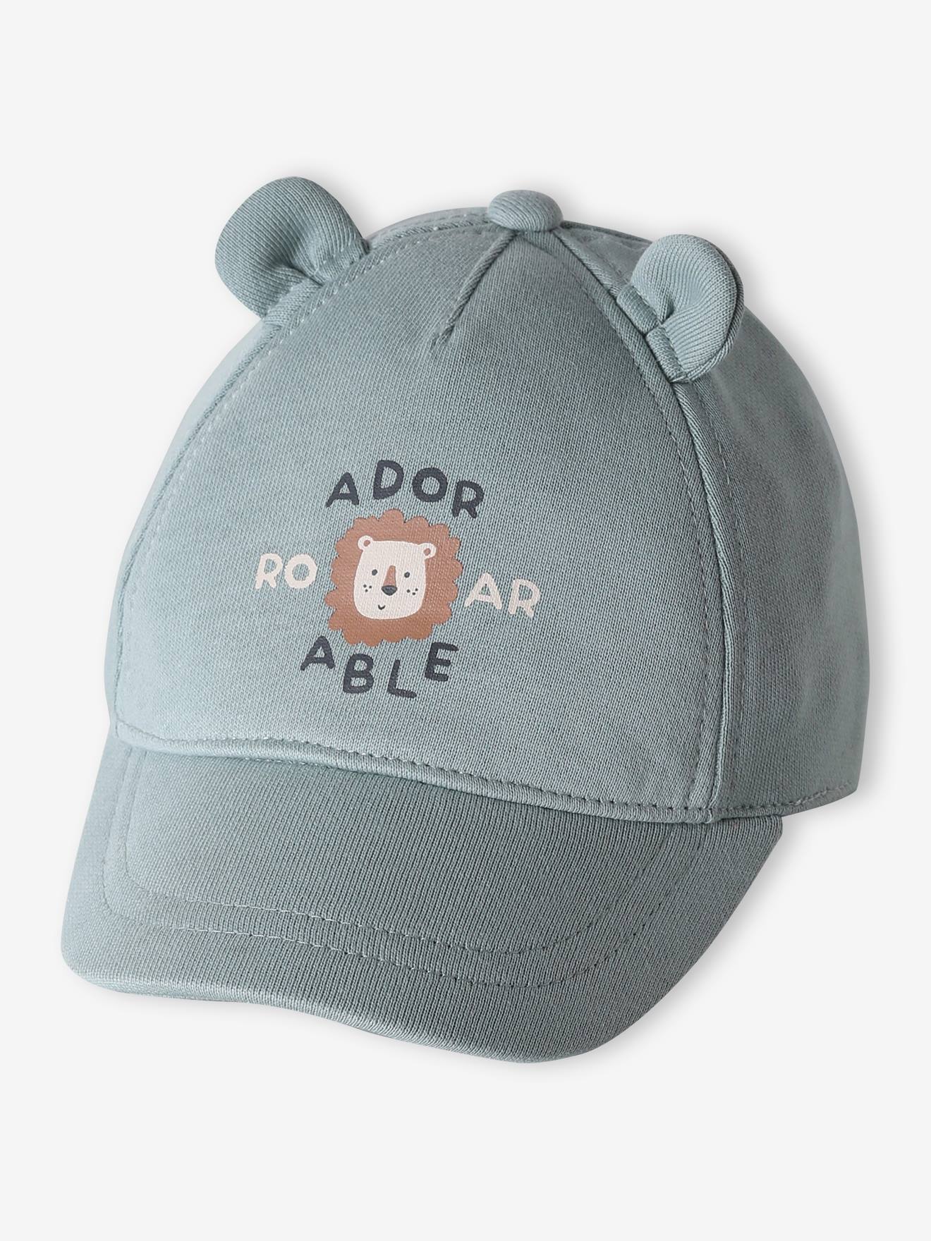 Baby Baumwollcap mit 3D-Ohren und Schriftzug salbei