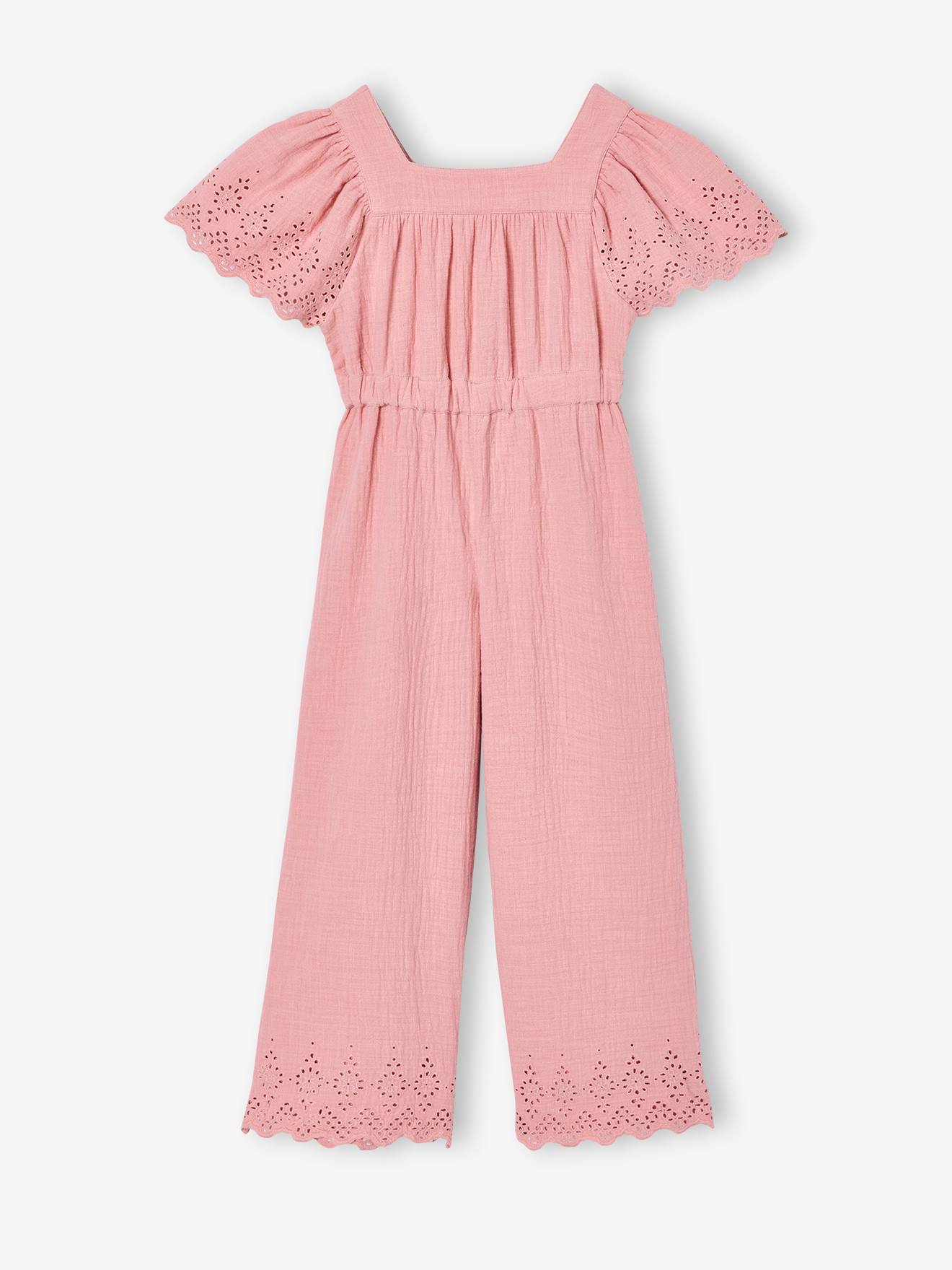 Mädchen Jumpsuit aus Musselin mit Stickerei blush