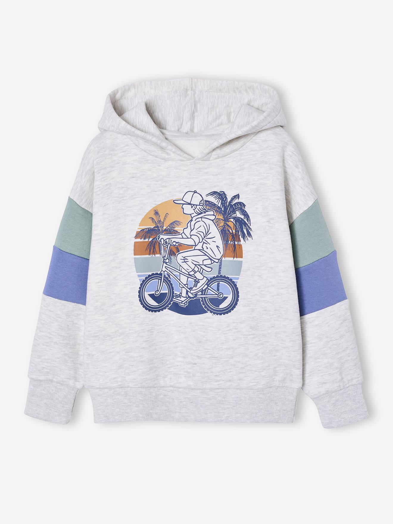 Kapuzensweatshirt mit farbigen Ärmeln und Prints