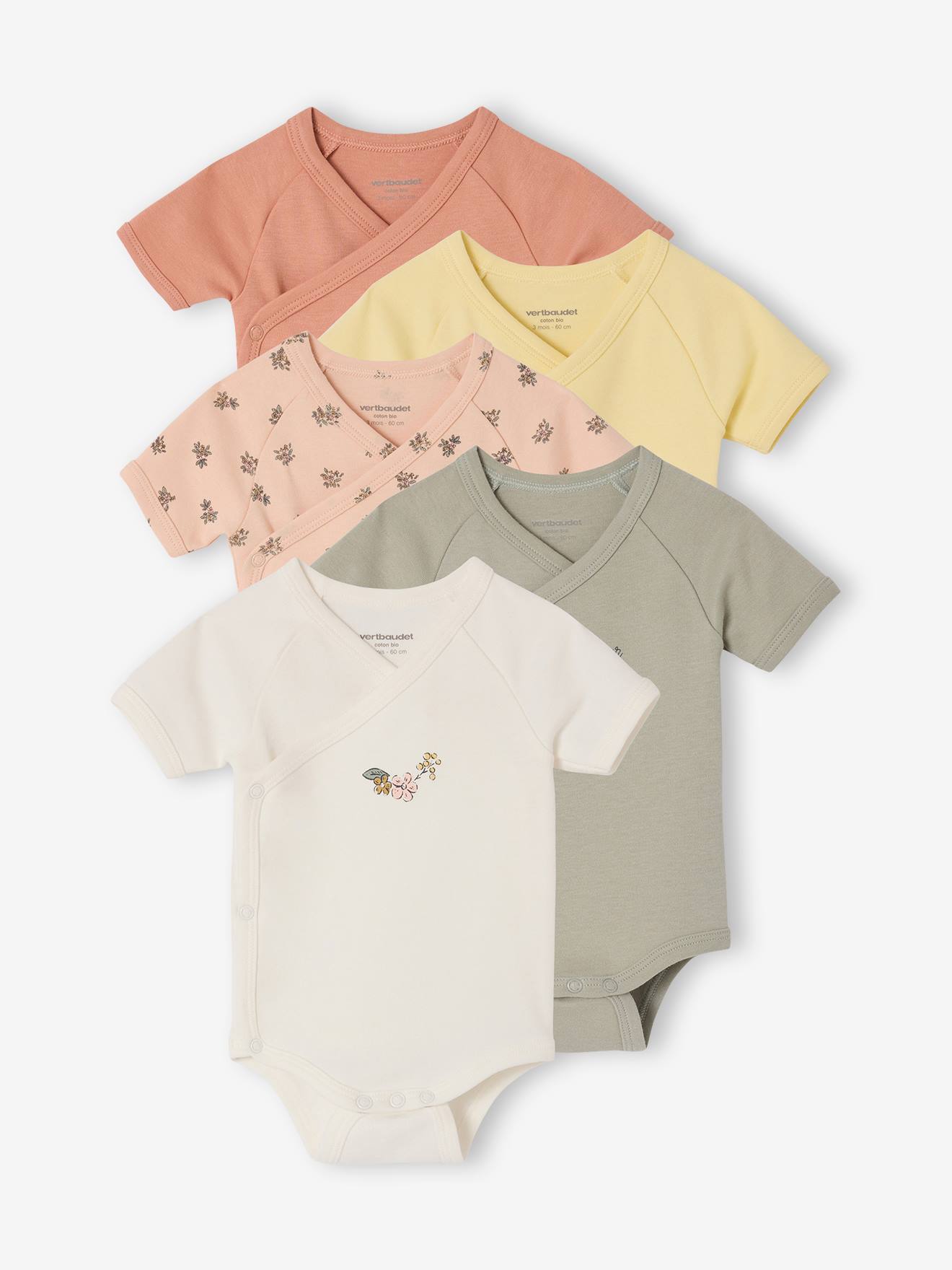 5er-Pack Baby Wickelbodys mit kurzen Ärmeln