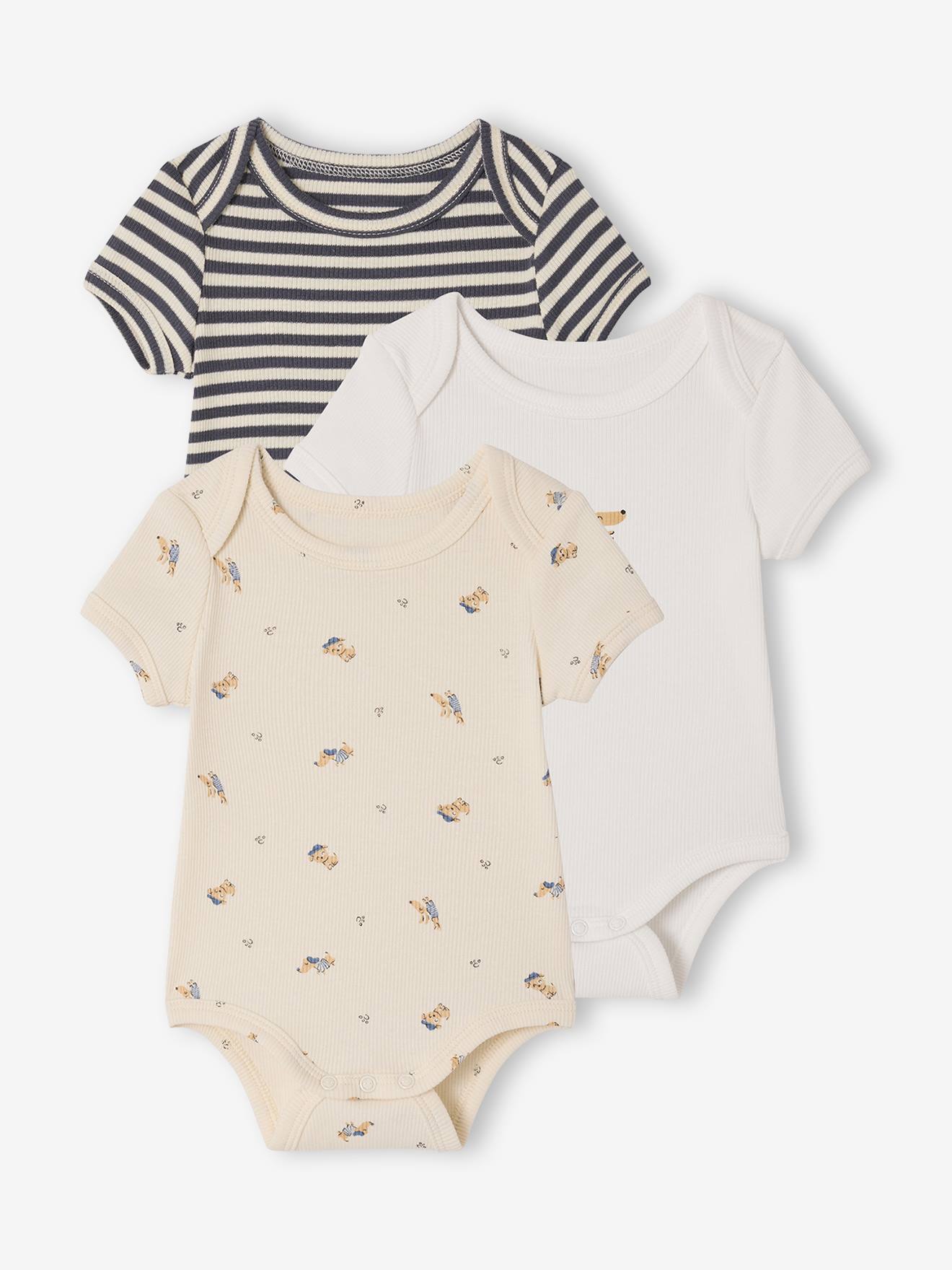 3er-Pack Baby Schlupfbodys mit kurzen Ärmeln und Hundemotiven Bio-Baumwolle