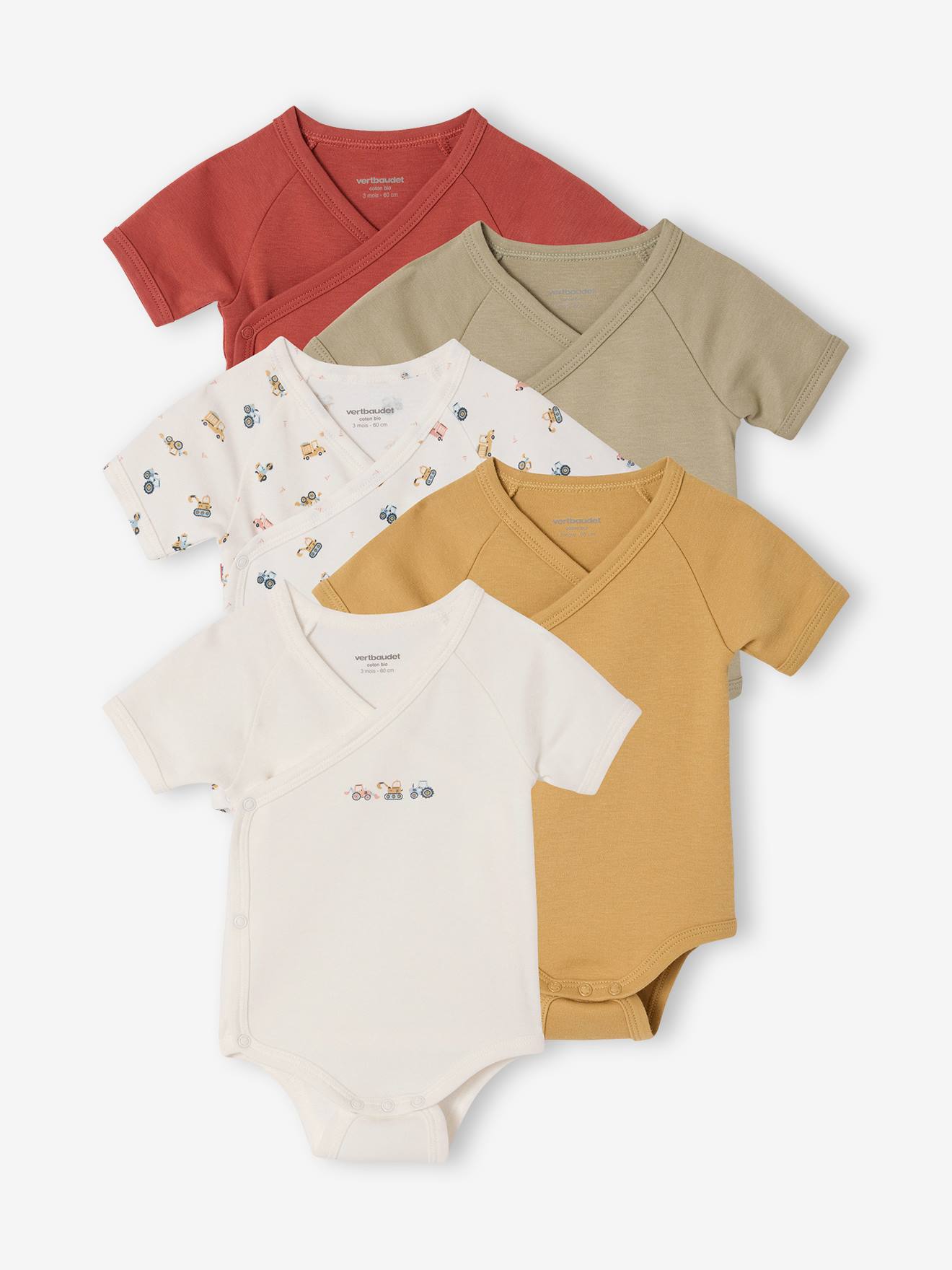 5er-Pack Baby Wickelbodys mit Traktormotiv