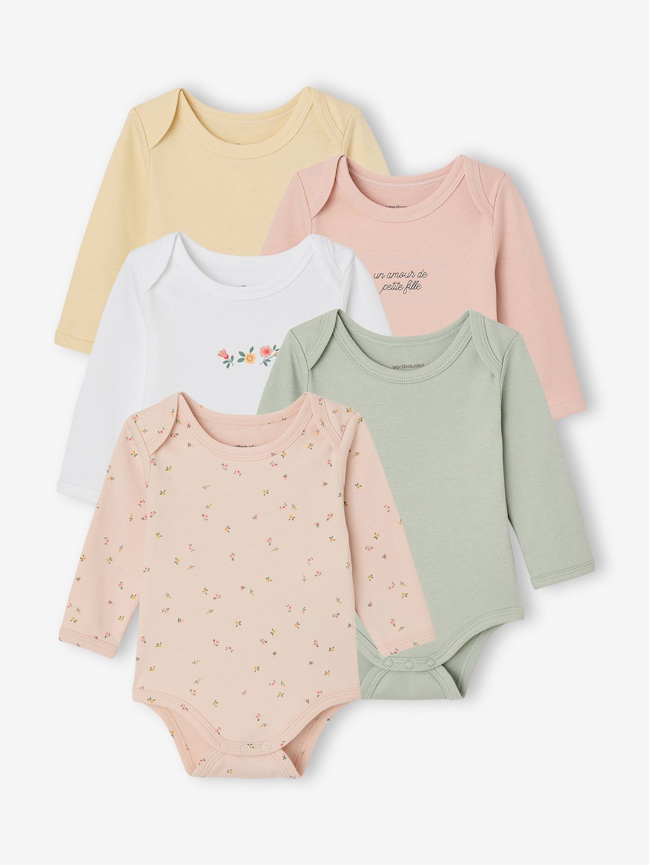 5er-Pack Baby Langarm-Bodys mit Blumenmuster