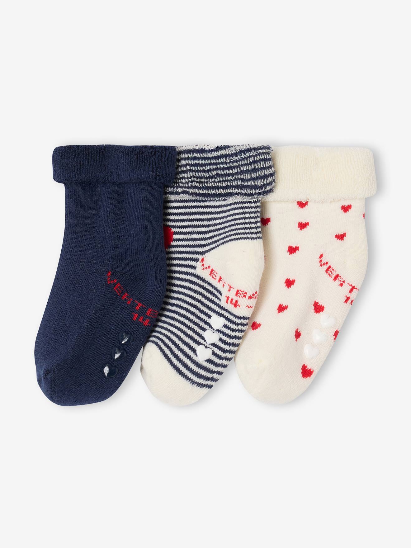 3er-Pack dicke Baby Socken HERZEN mit Umschlag Bio-Baumwolle