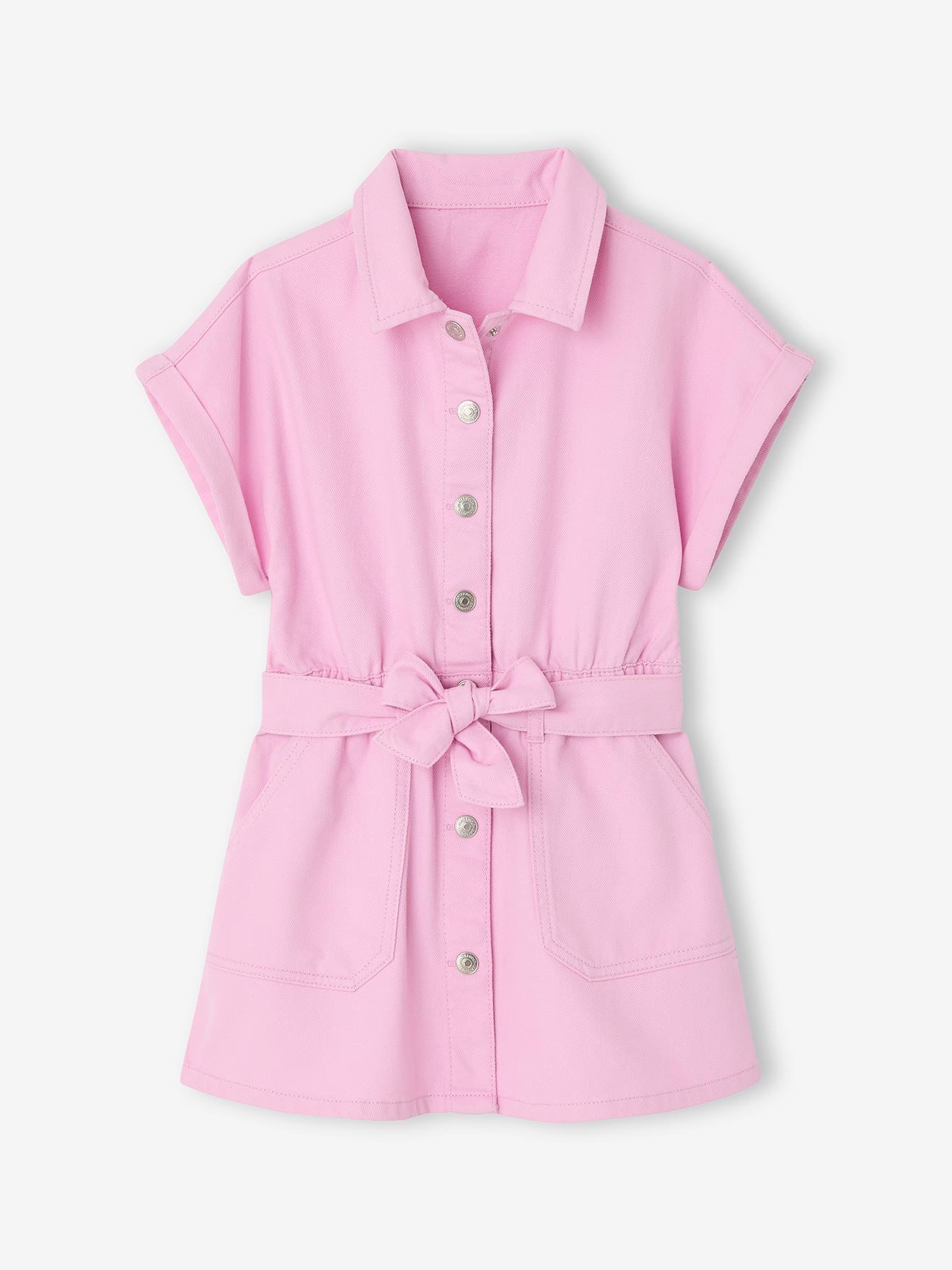 Hemdkleid mit Bindegürtel aus Twill