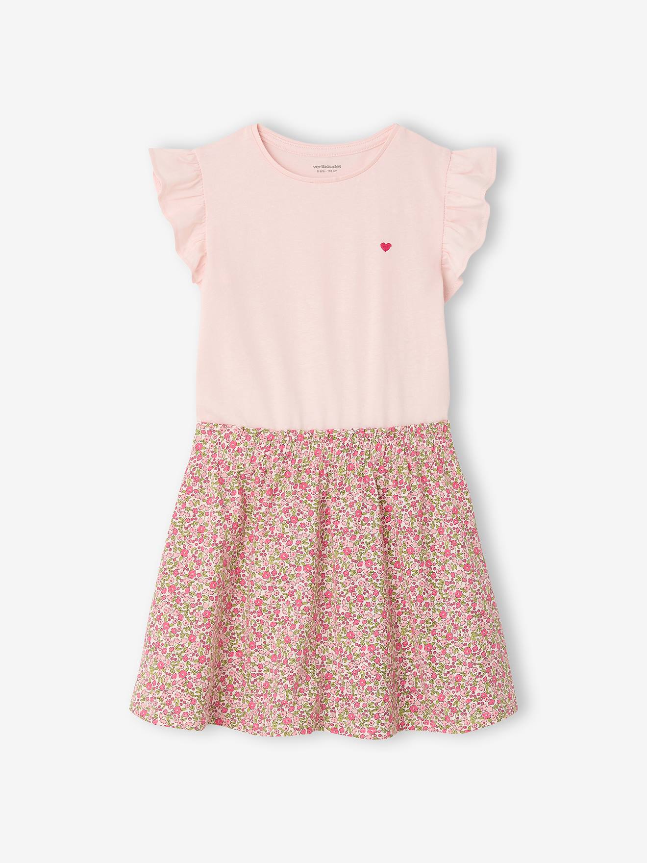 2-in-1-Kleid mit Herzstickerei Mädchen hell