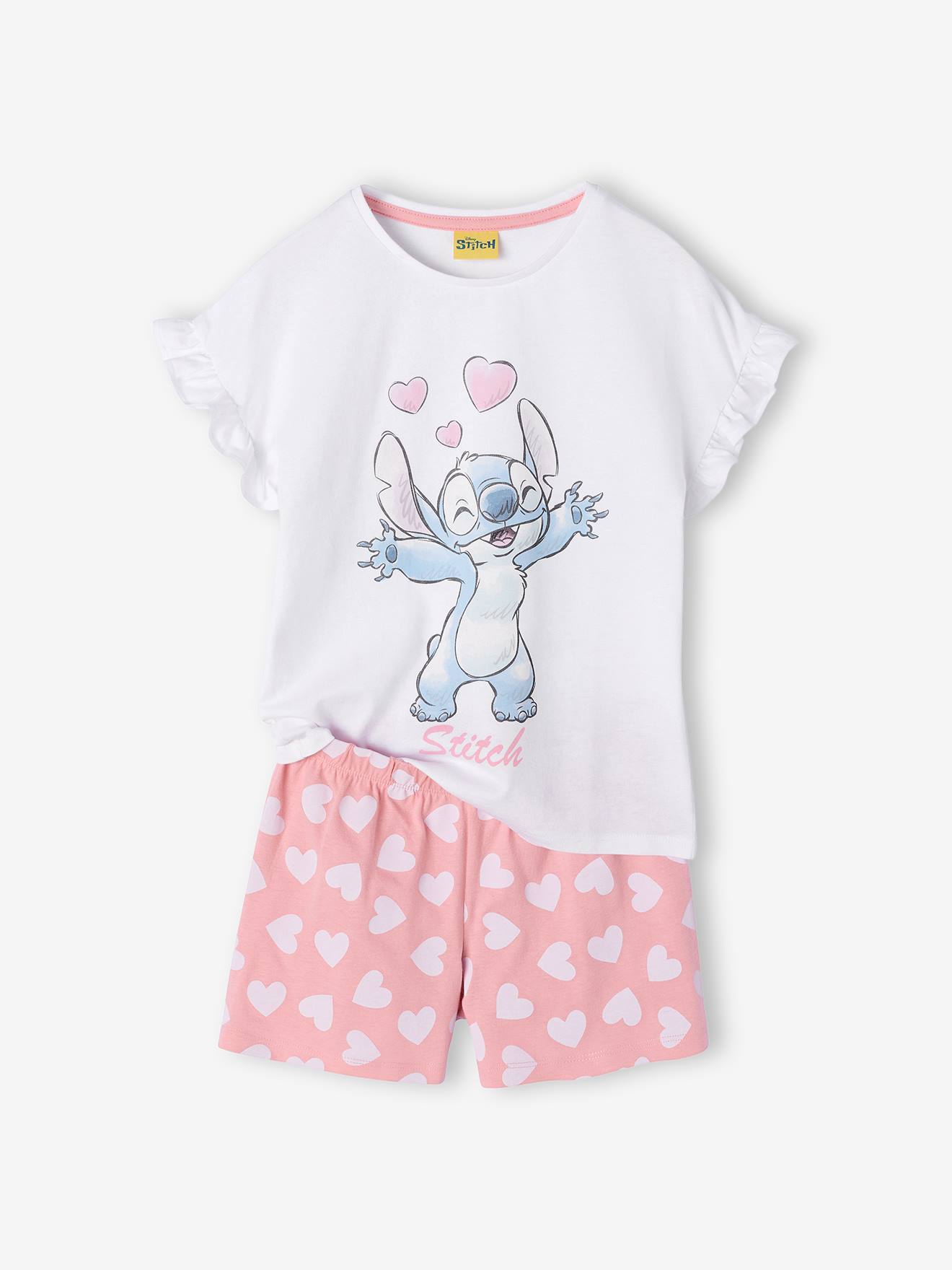 Kurzer Schlafanzug mit Volantärmeln und Herzen Kinder Disney LILO & STITCH bonbon