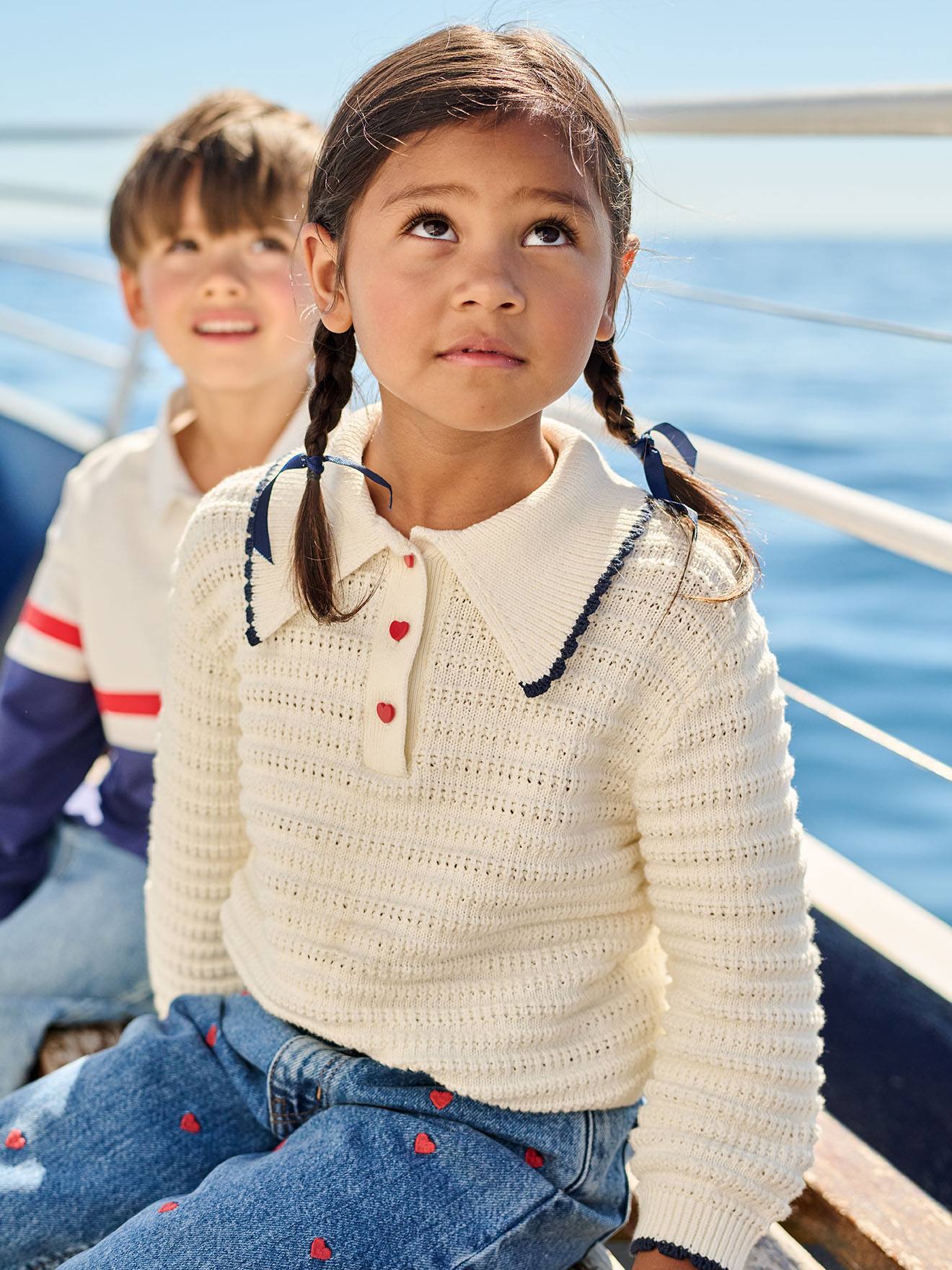 Feinstrick-Pullover Mädchen mit Kragen