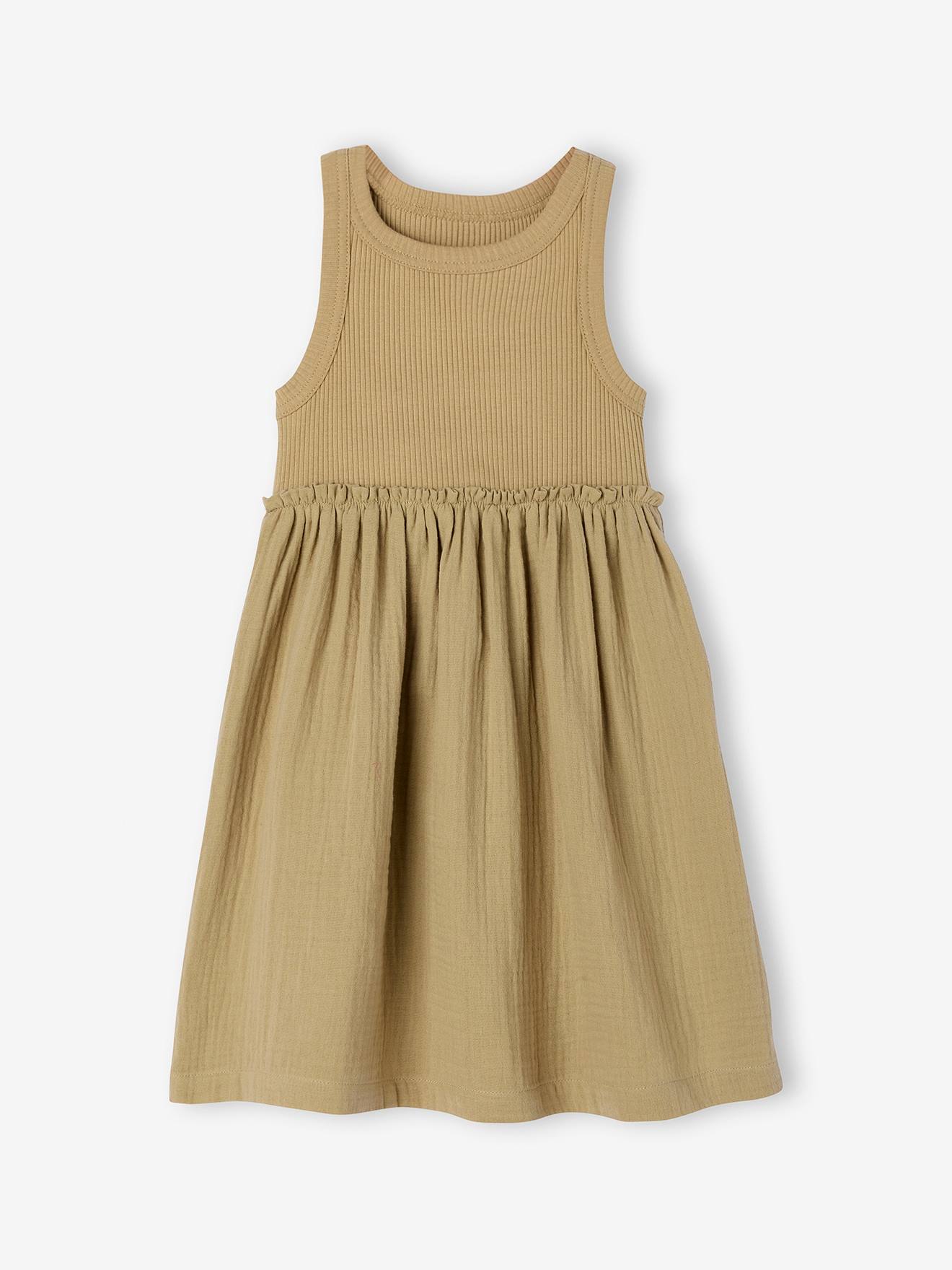 Ärmelloses Kleid mit Materialmix Mädchen