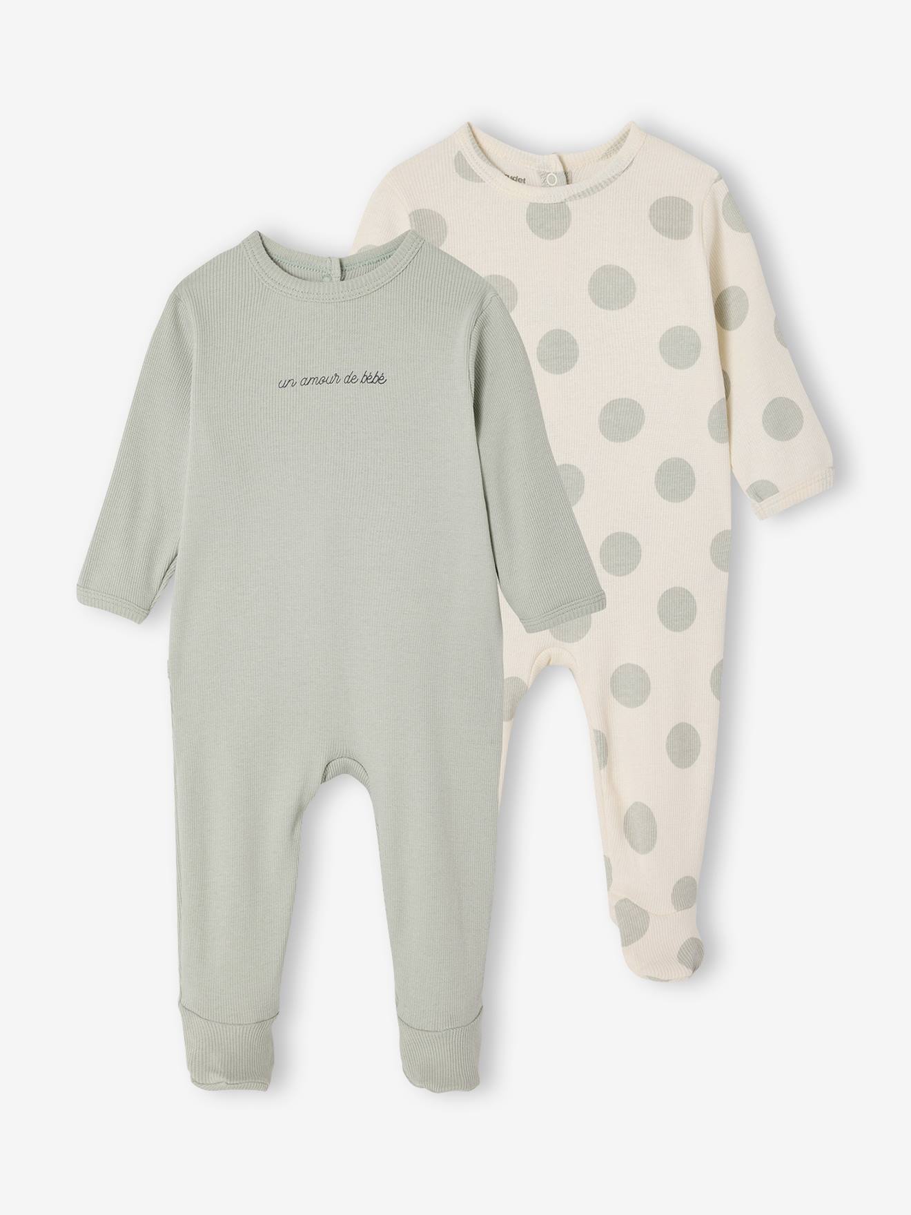 2er-Pack Baby Schlafanzüge mit Rückenöffnung Bio-Baumwolle salbei