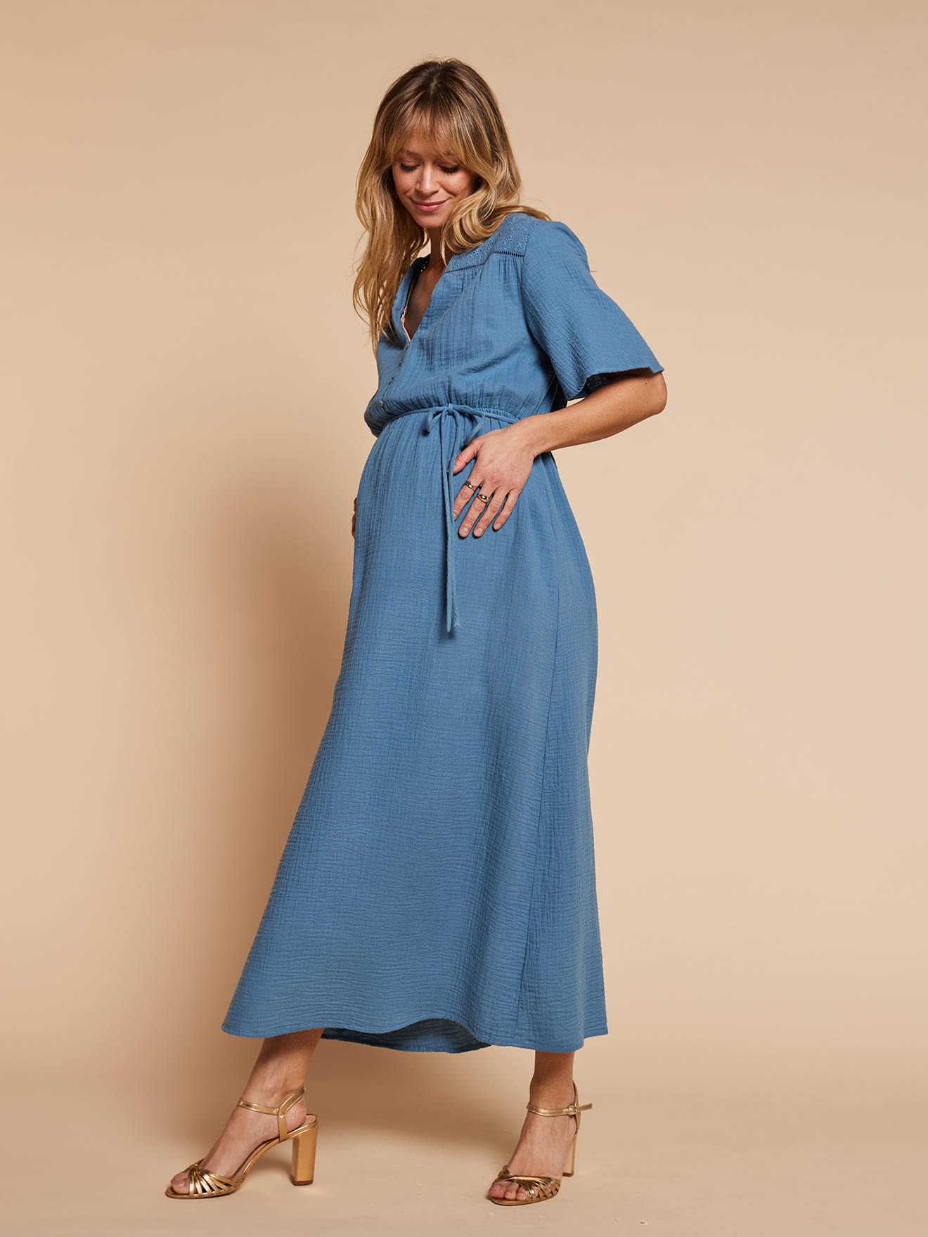 Maxikleid aus Musselin für Schwangerschaft und Stillzeit ENVIE DE FRAISE