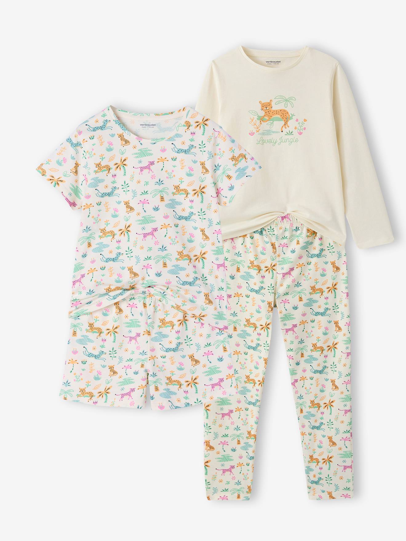 2er-Pack Mädchen Schlafanzüge lang & kurz mit Dschungel-Motiven