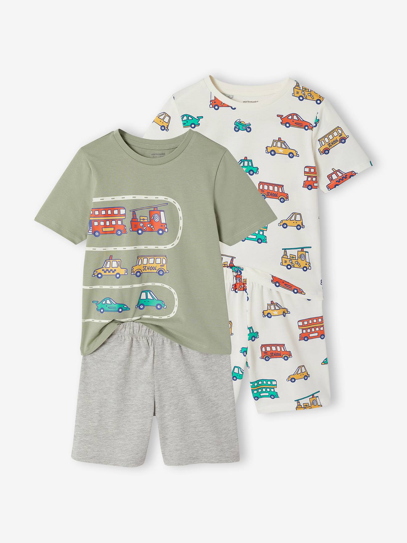 2er-Pack kurze Schlafanzüge mit Fahrzeug-Print Jungen