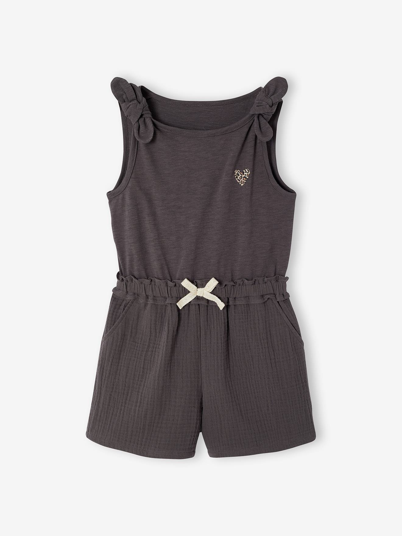 Kurzer Mädchen Jumpsuit aus Materialmix
