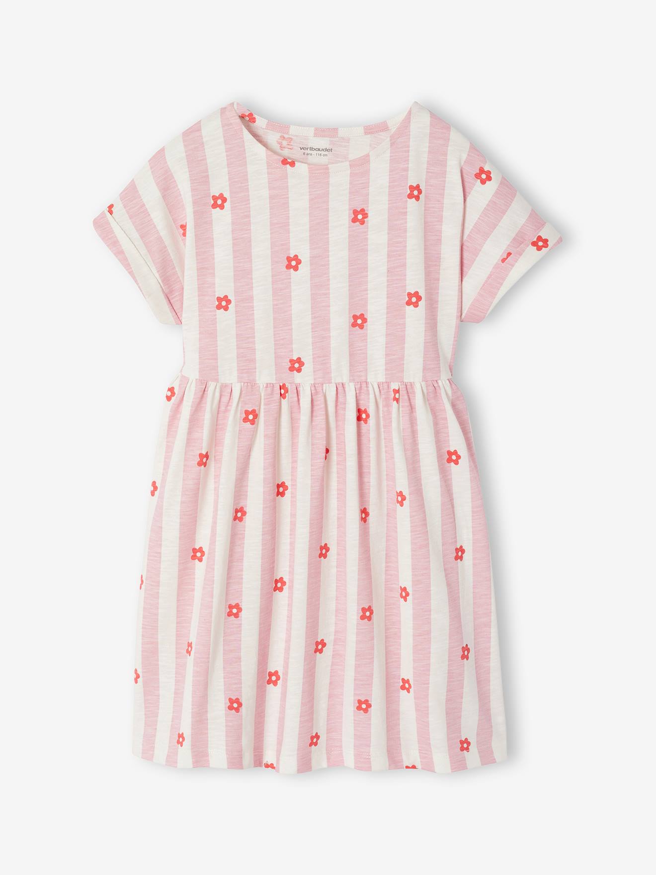 Gestreiftes Jersey-Kleid mit kurzen Ärmeln Mädchen