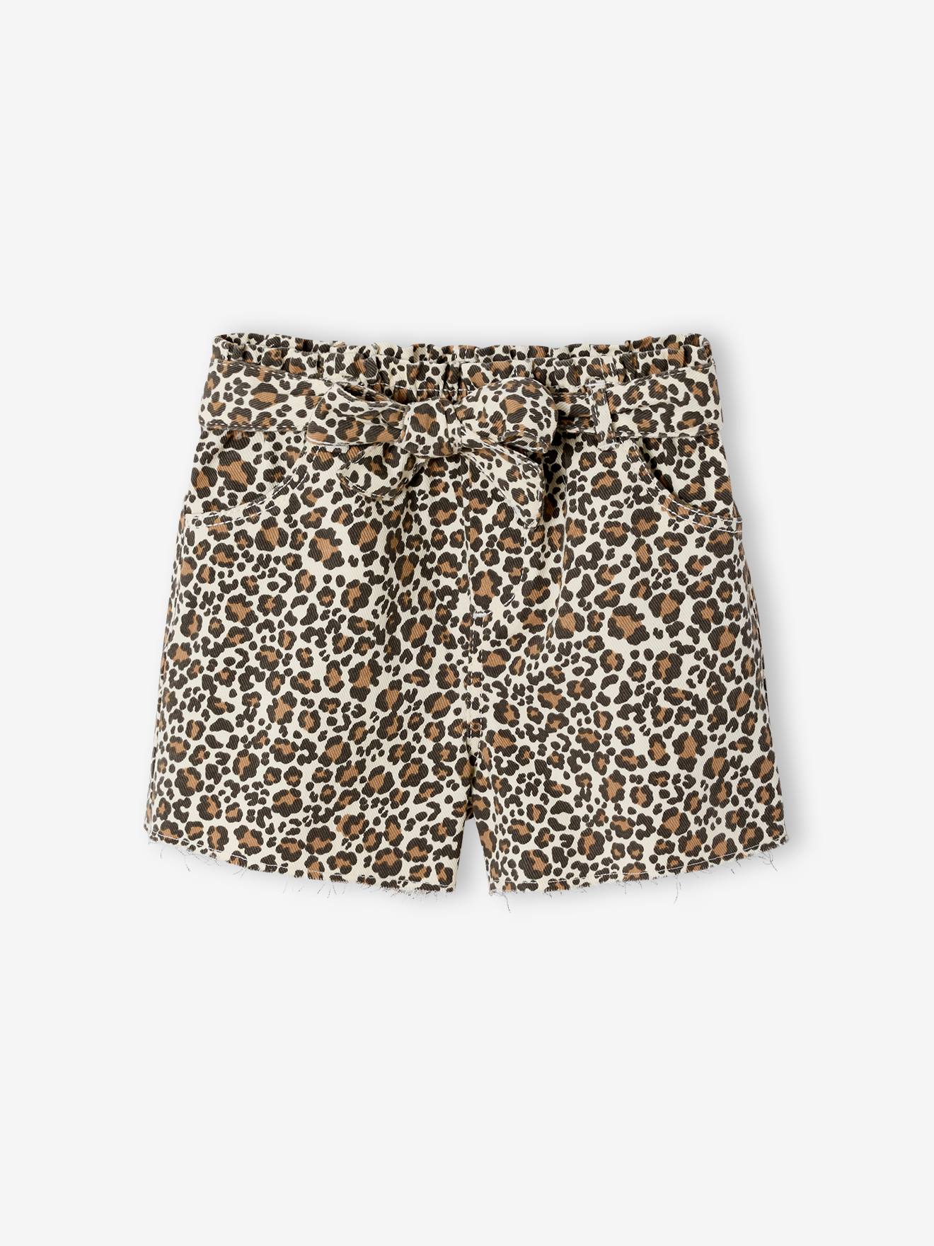 Twill-Shorts mit Bindegürtel und leicht ausgefranstem Beinabschluss Mädchen vanille leo