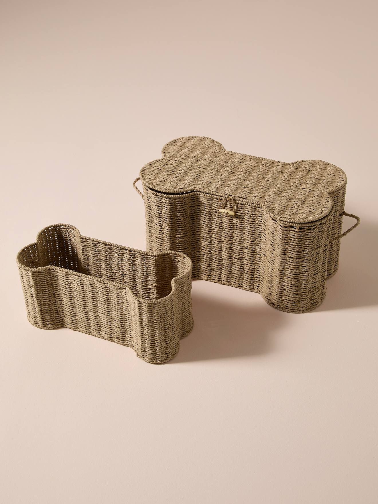 vertbaudet 2er-Set Hundespielzeug-Aufbewahrungsboxen in Knochenform,  Papierkordel in beige