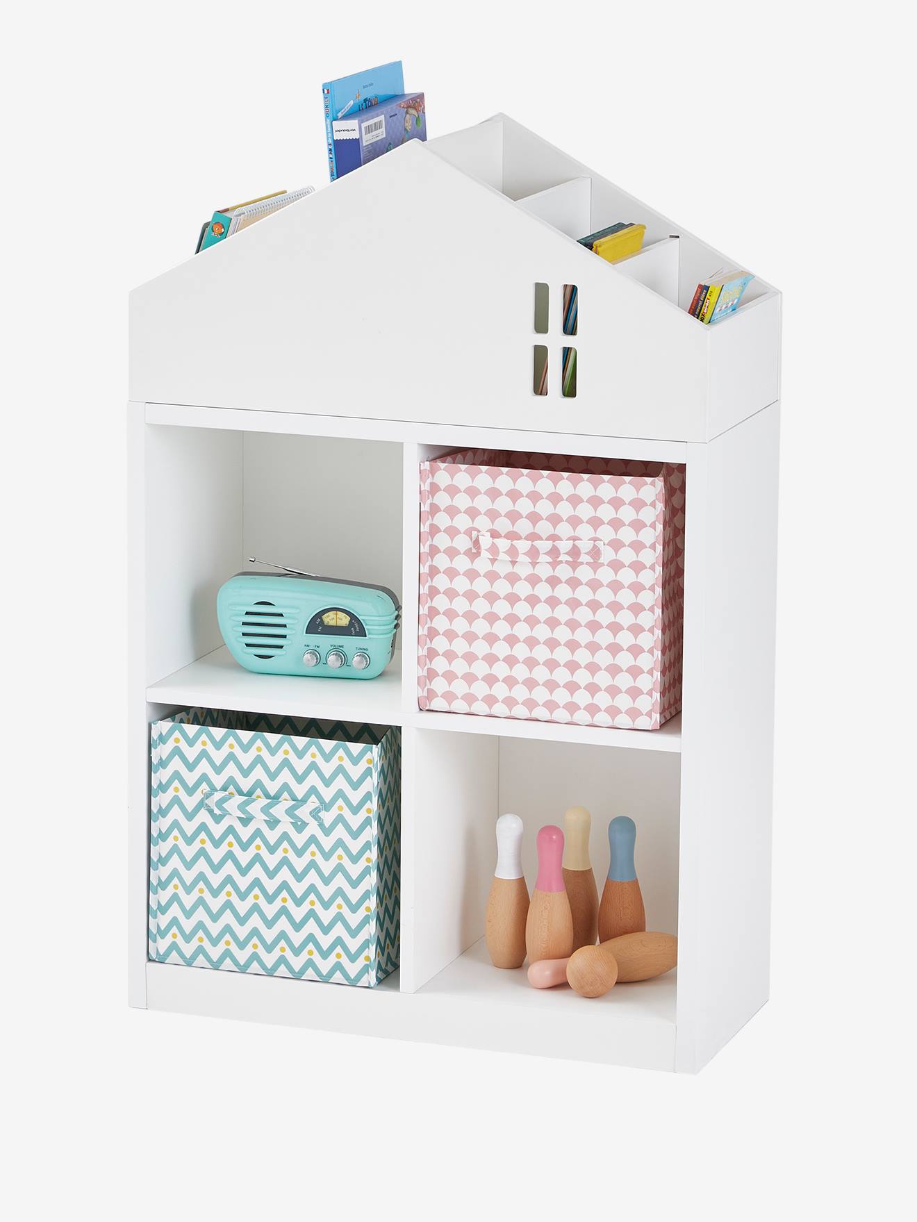 vertbaudet Kinder Regal in Haus-Form CASAS mit 4 Fächern in weiß