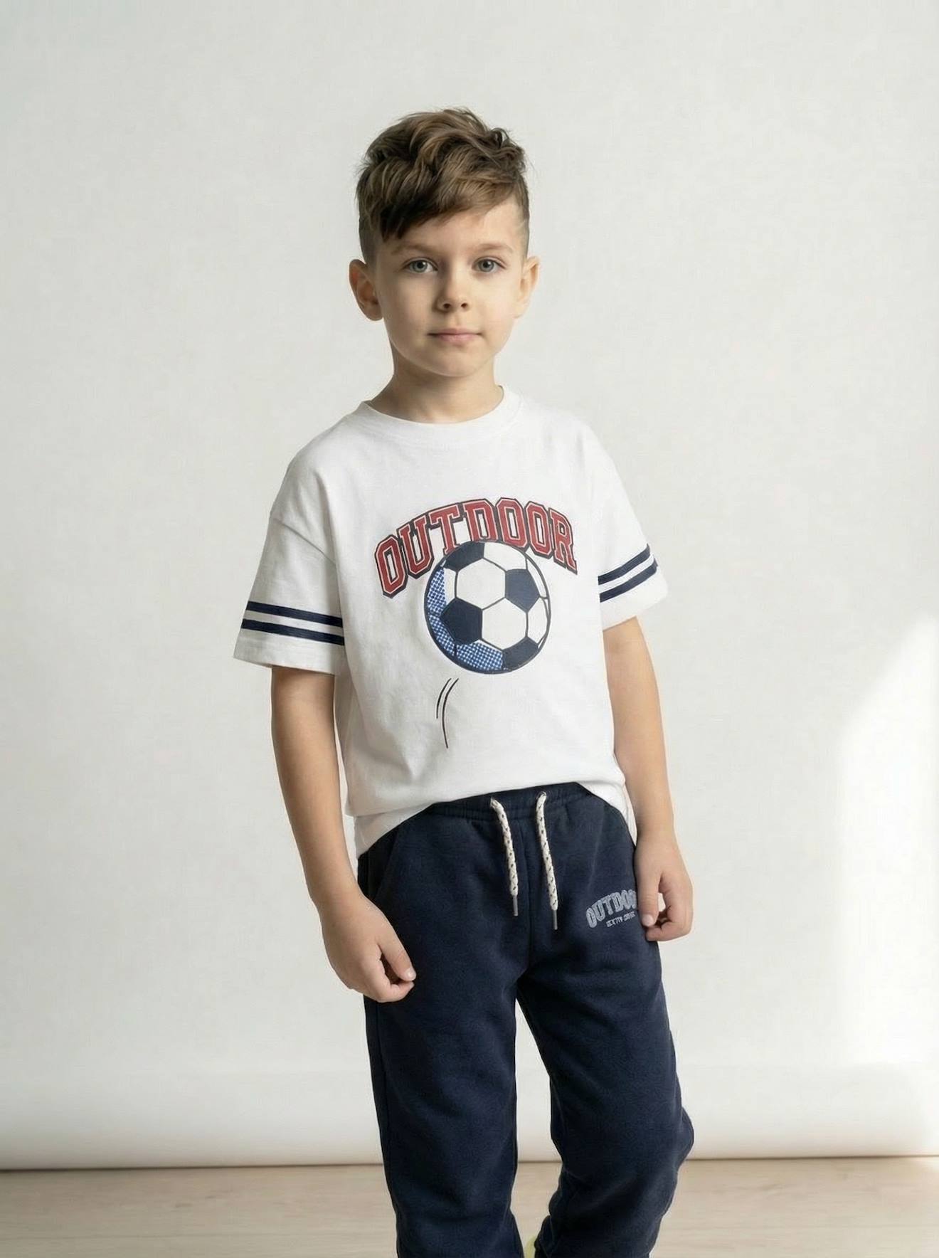T-Shirt Fußballprint Jungen mit Recycling-Baumwolle