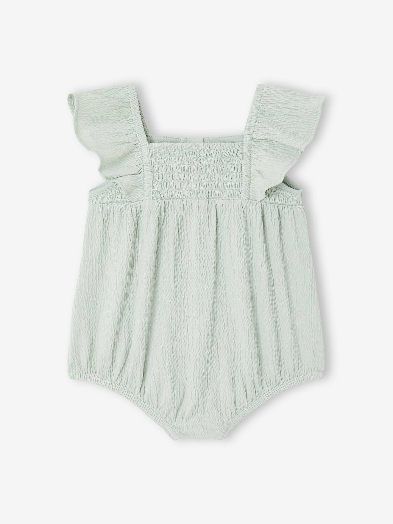 Baby Kurzoverall mit gesmokten Ausschnitt und Volantärmeln