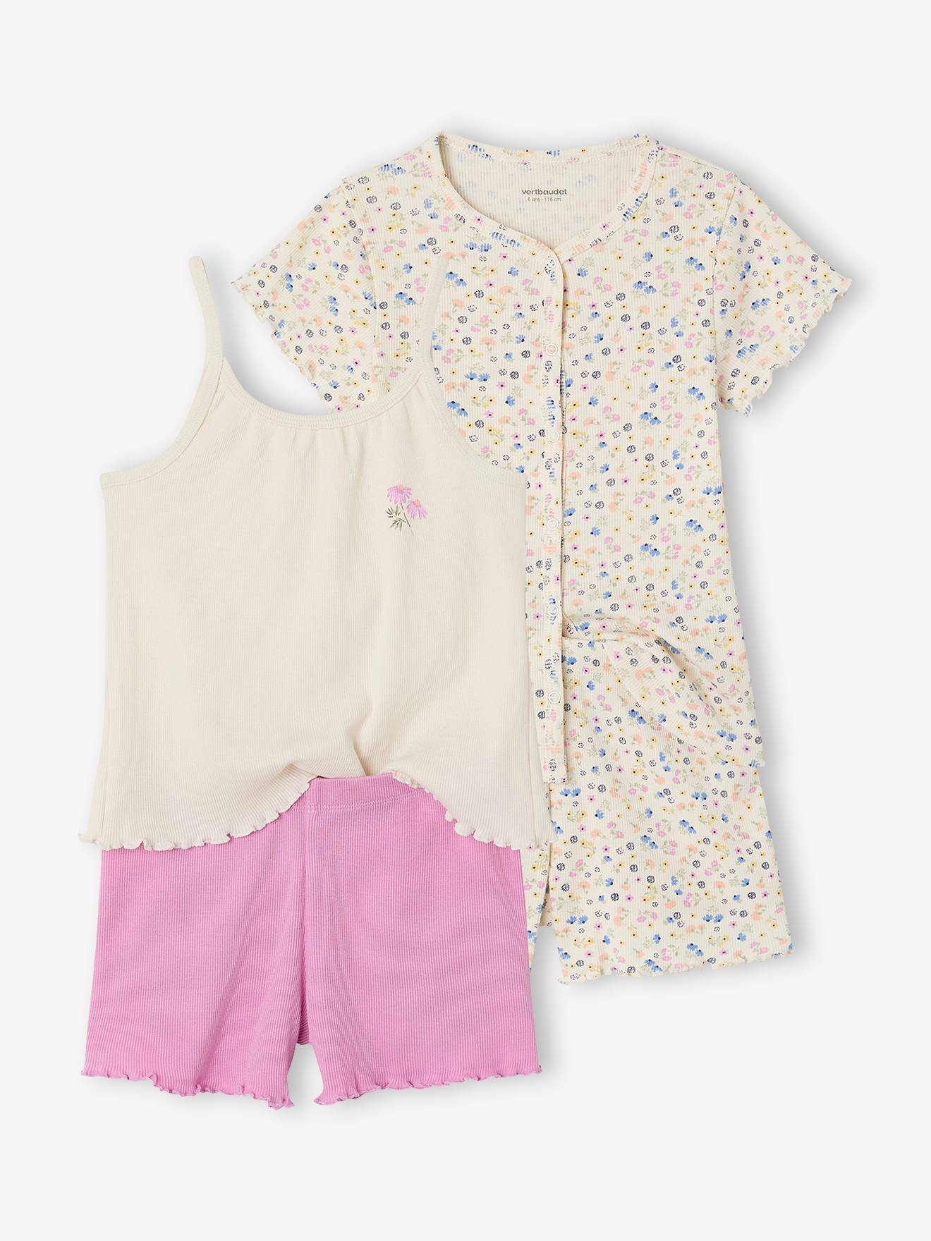 2er-Pack kurze Mädchen Schlafanzüge aus Rippjersey mit Blumenmuster