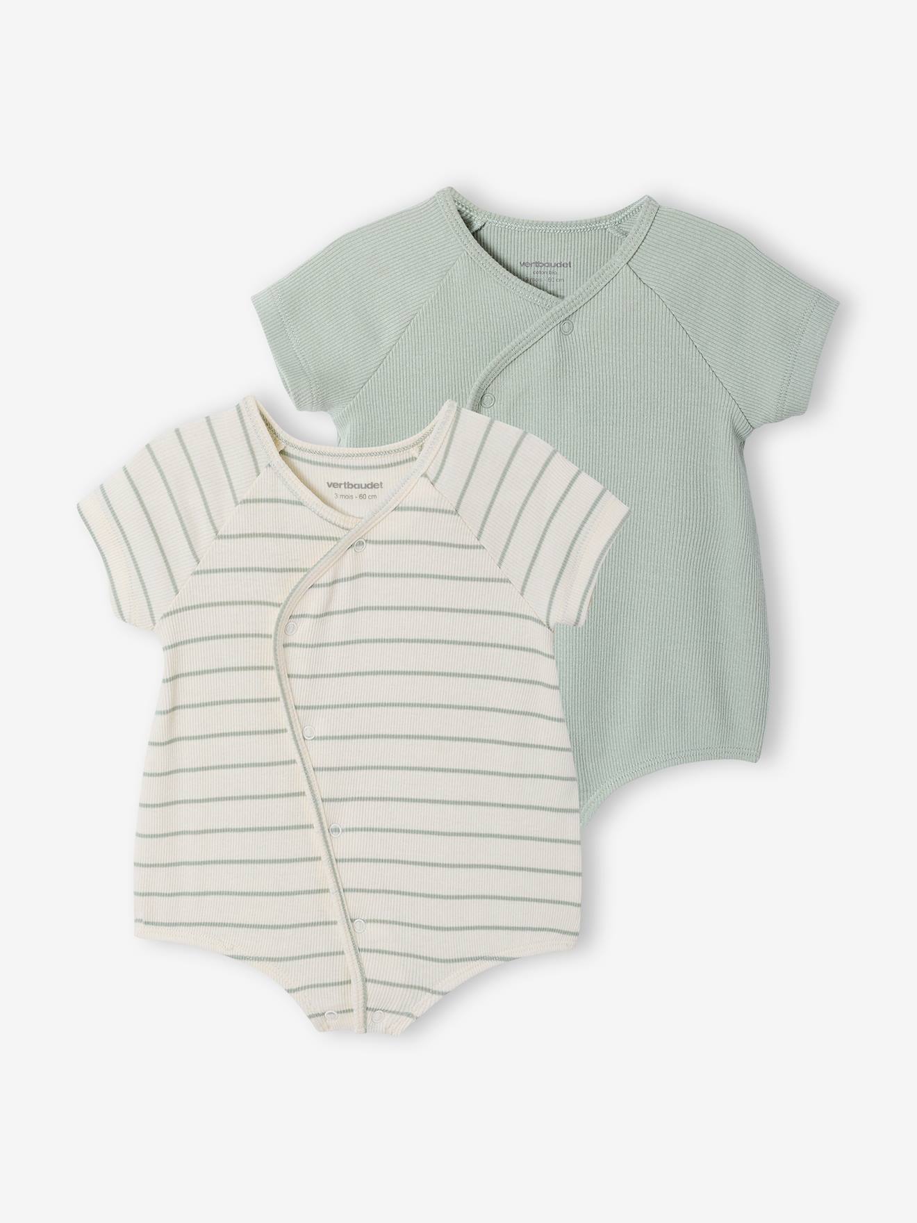 2er-Pack Baby Shirt-Bodys aus Ripp Bio-Baumwolle personalisierbar salbei
