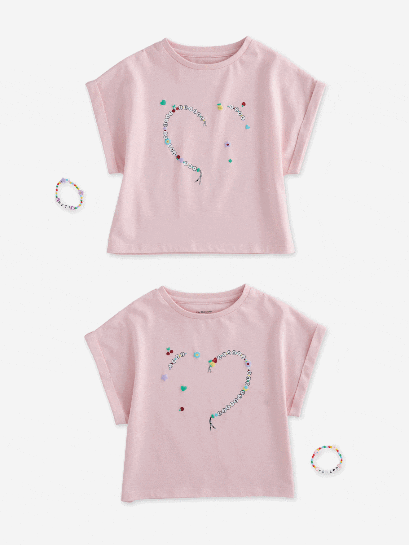 Set BEST FRIENDS: 2 T-Shirts & 2 Freundschaftsarmbänder
