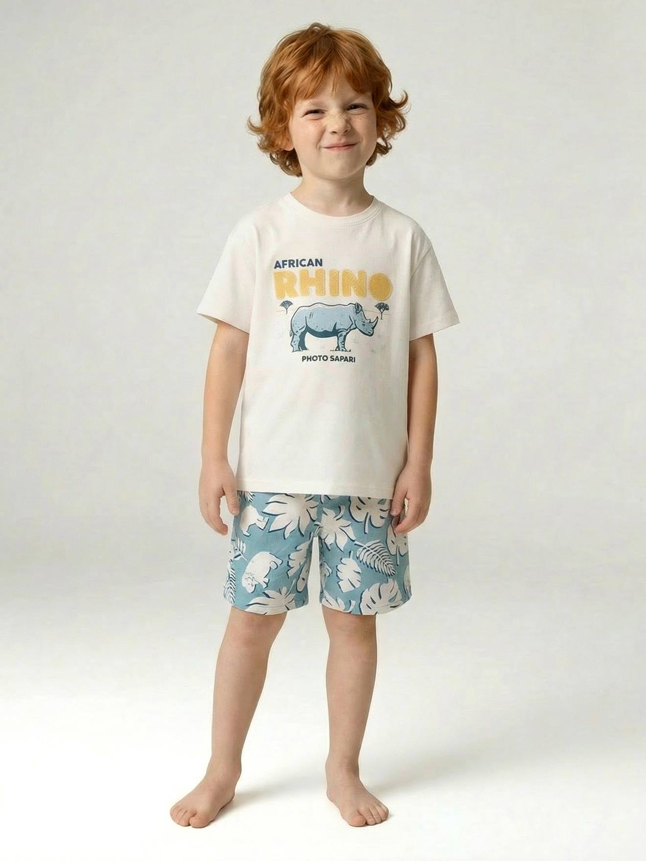 Jungen-Set aus T-Shirt und Shorts AFRICAN RHINO