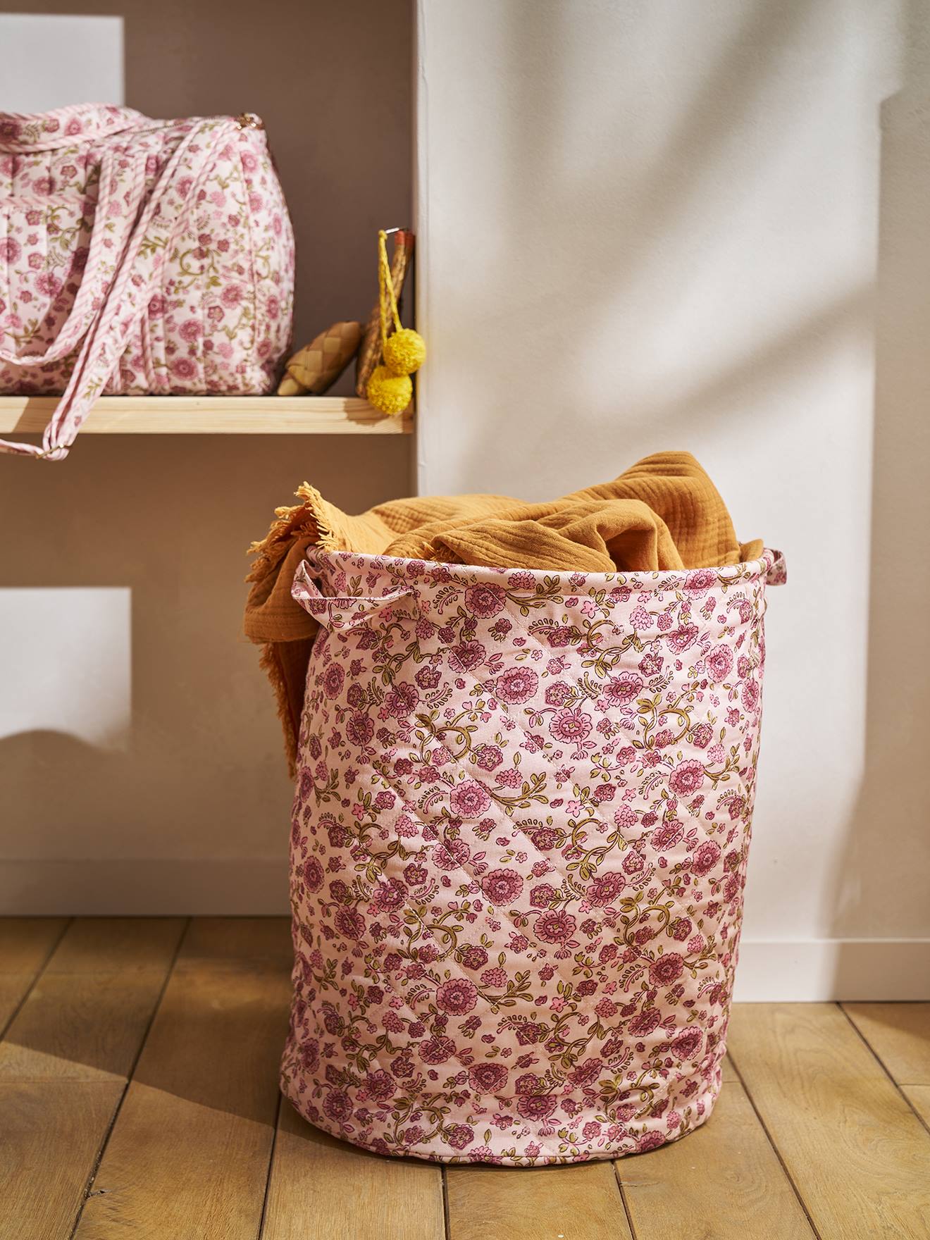 Aufbewahrungskorb mit Blumenprint LATIKA gesteppt Wäschekorb Kinder
