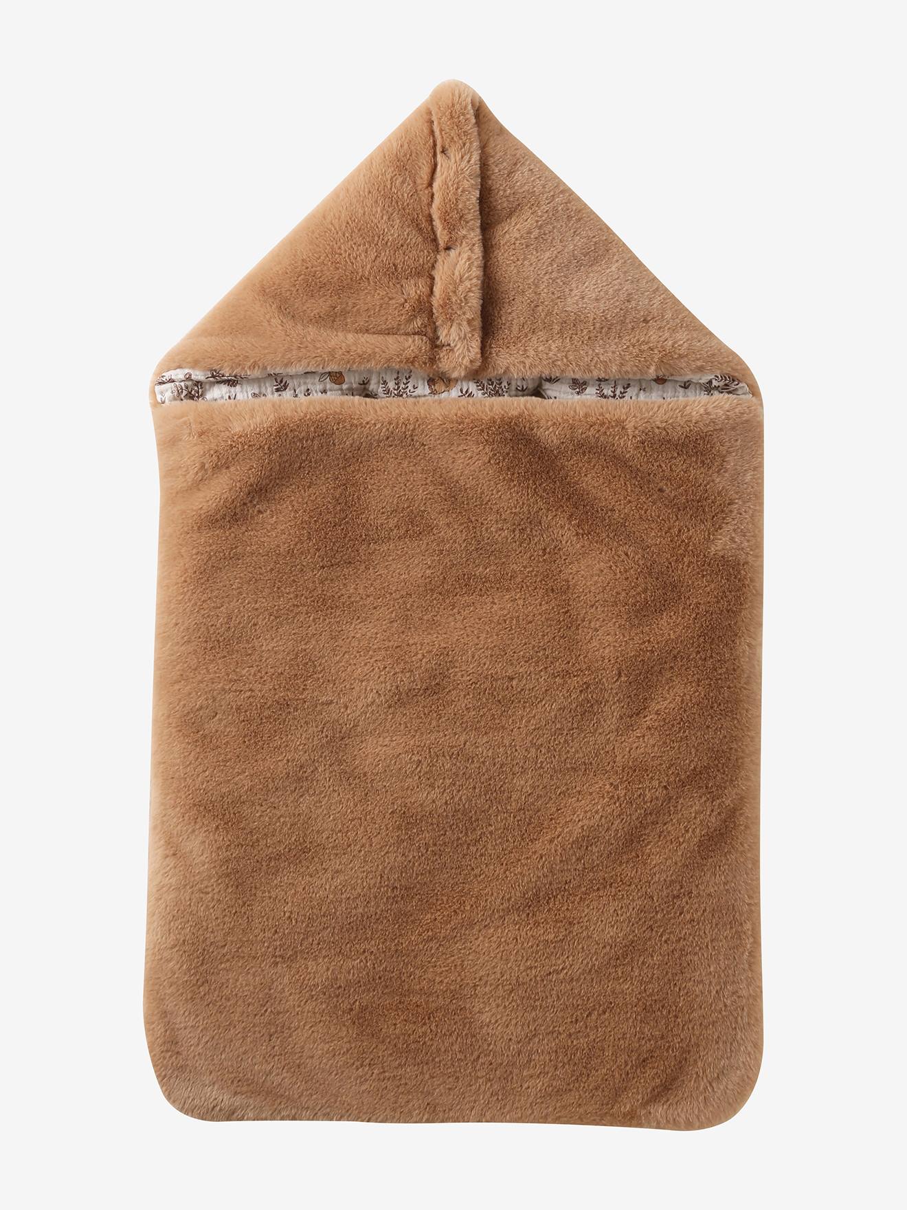 Baby Winter-Ausfahrsack EICHHÖRNCHEN aus Fellimitat und Musselin cappuccino