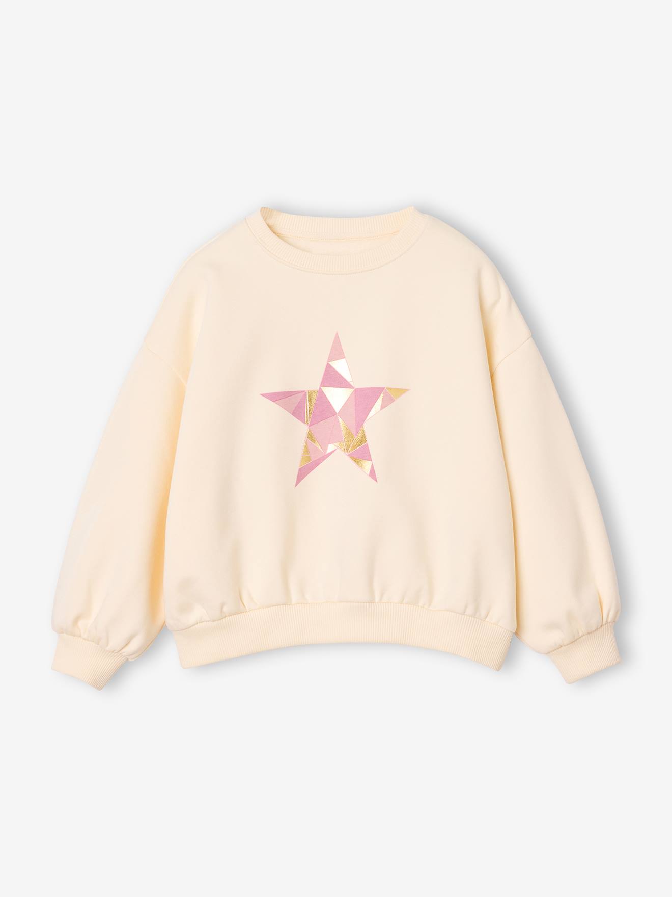 Sweatshirt mit Sternmotiv und Gold-Details Mädchen vanille