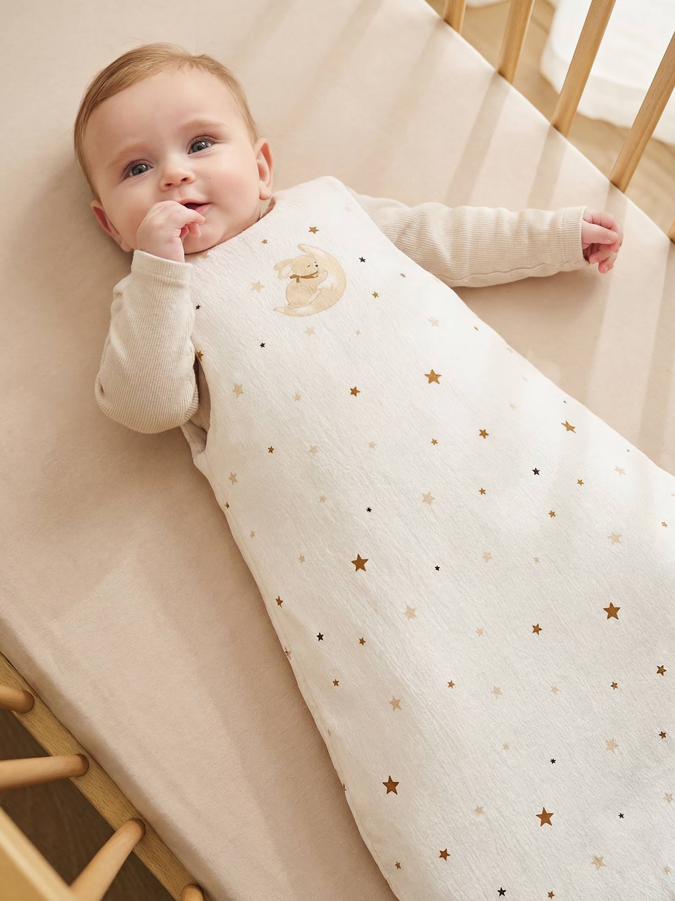 Ärmelloser Baby Schlafsack TRAUMREISE aus Waffel-Jersey mitwachsend TOG 2