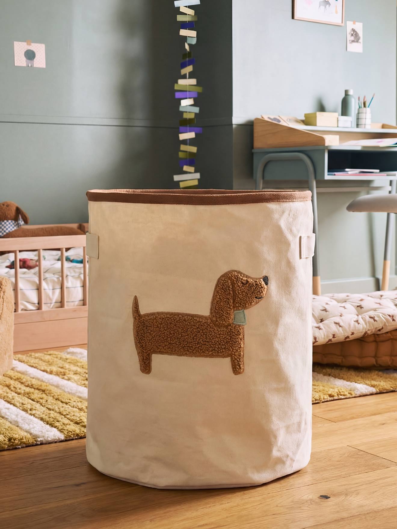 XL-Aufbewahrungskorb DACKEL mit Teddyfleece Wäschekorb Kinderzimmer