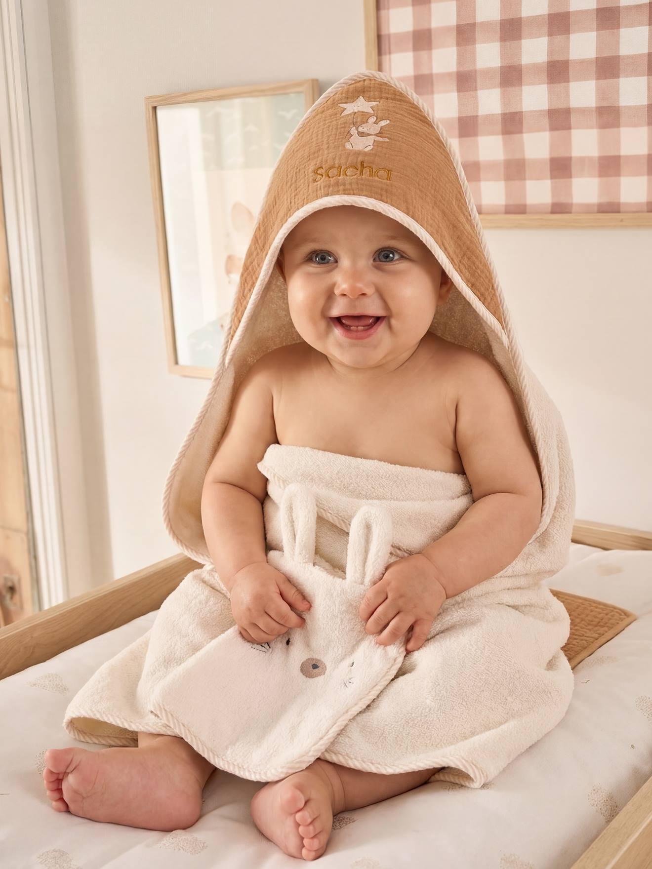 Baby Kapuzenbadetuch & Waschhandschuh TRAUMREISE in Geschenkbox Bio-Baumwolle personalisierbar